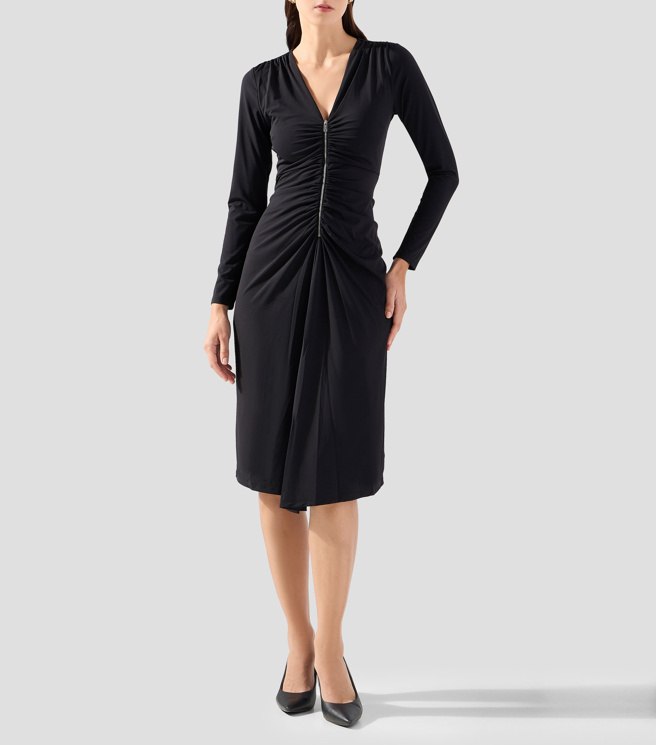 Vestido midi manga larga liso Mujer