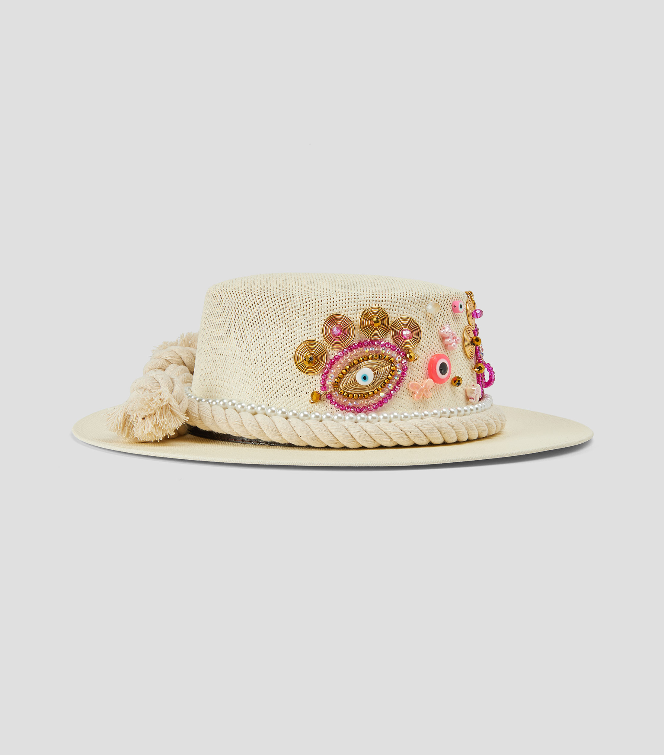 Sombrero traveller beige Arcoíris con pedrería Mujer