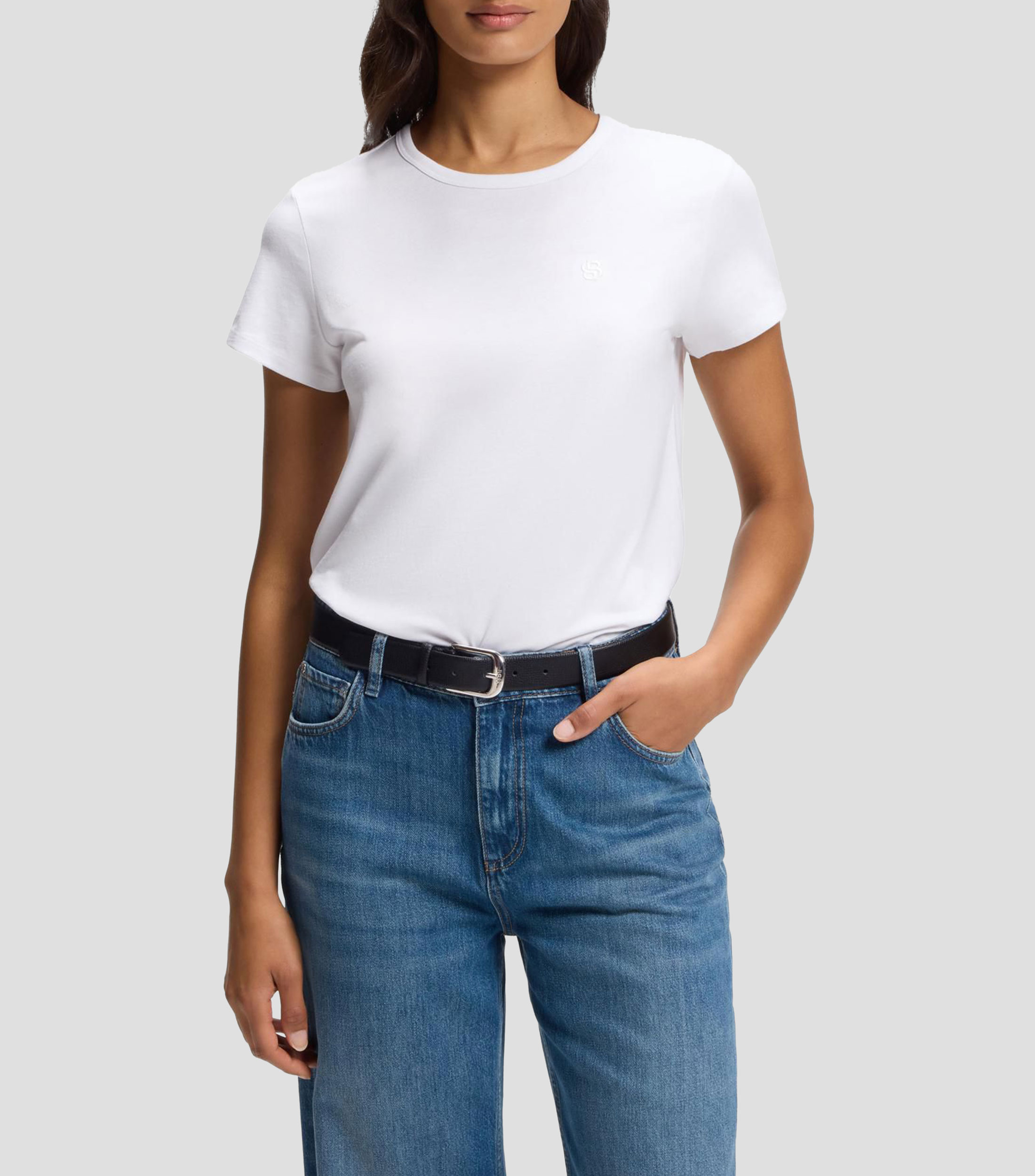 Playera slim de algodón y seda con logo Mujer