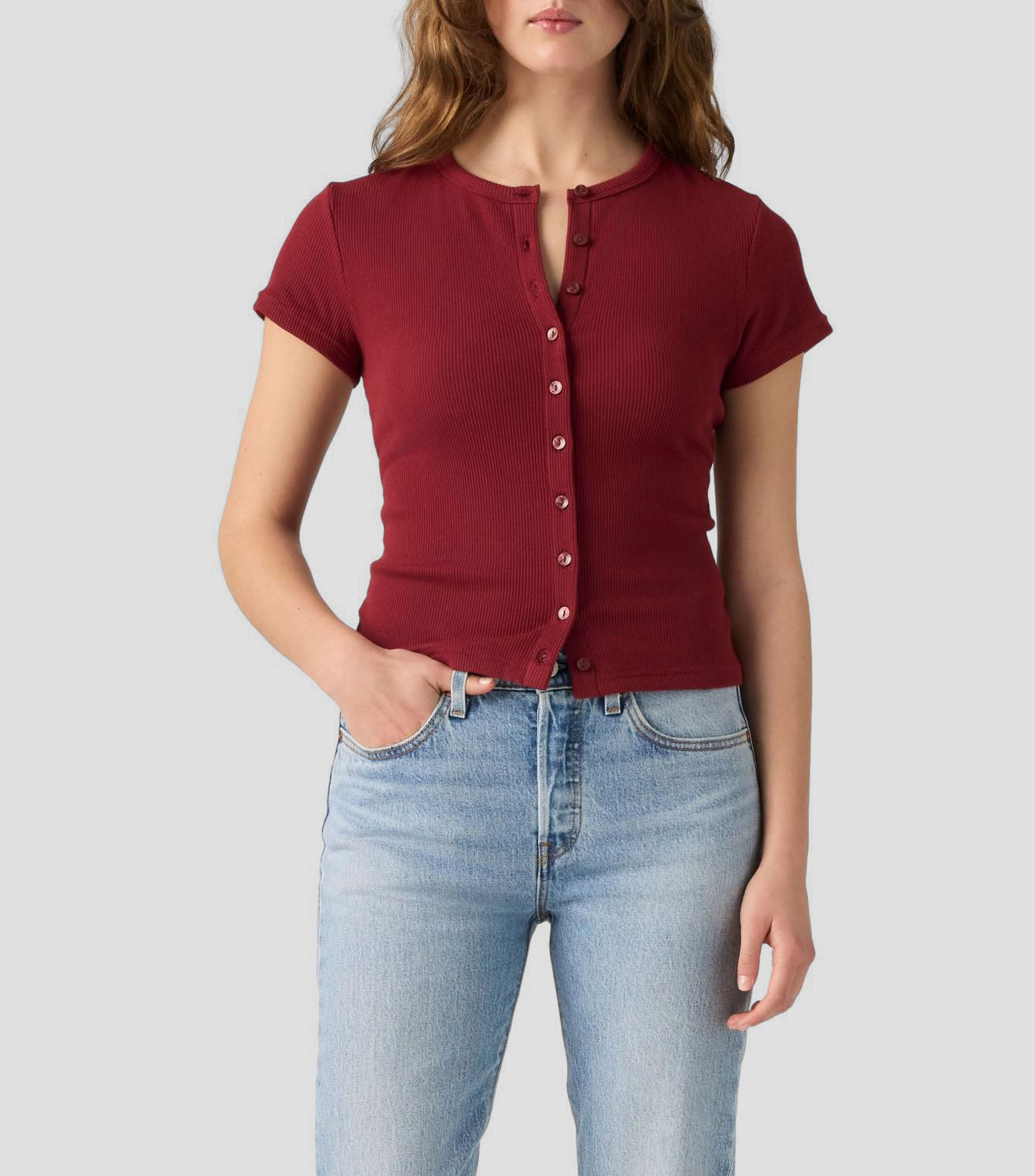 Playera cuello redondo manga corta sólida Mujer