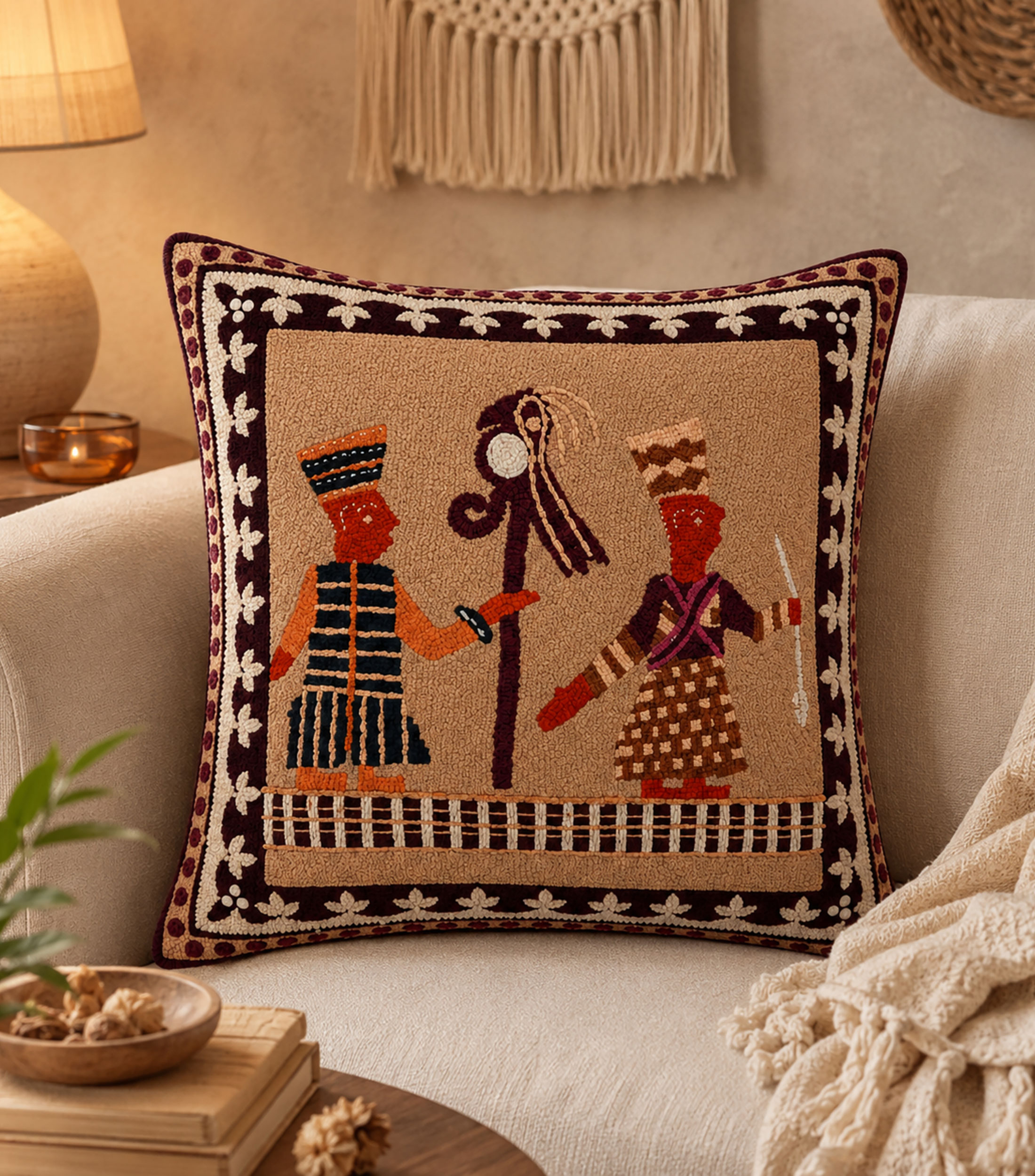 Cojín decorativo ancestral con bordado
