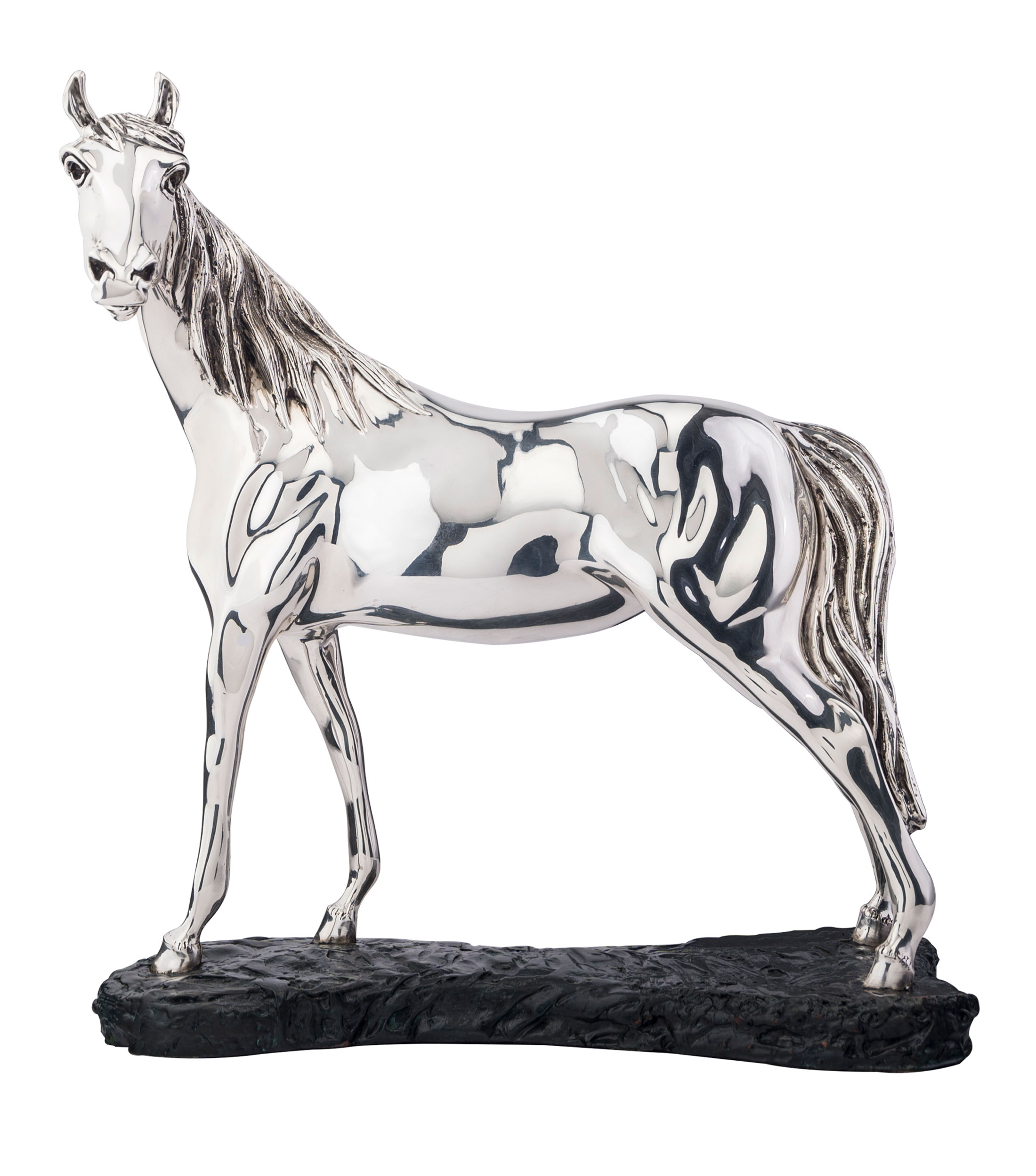 Escultura de Caballo Arabe en Cobre con Bano de Plata