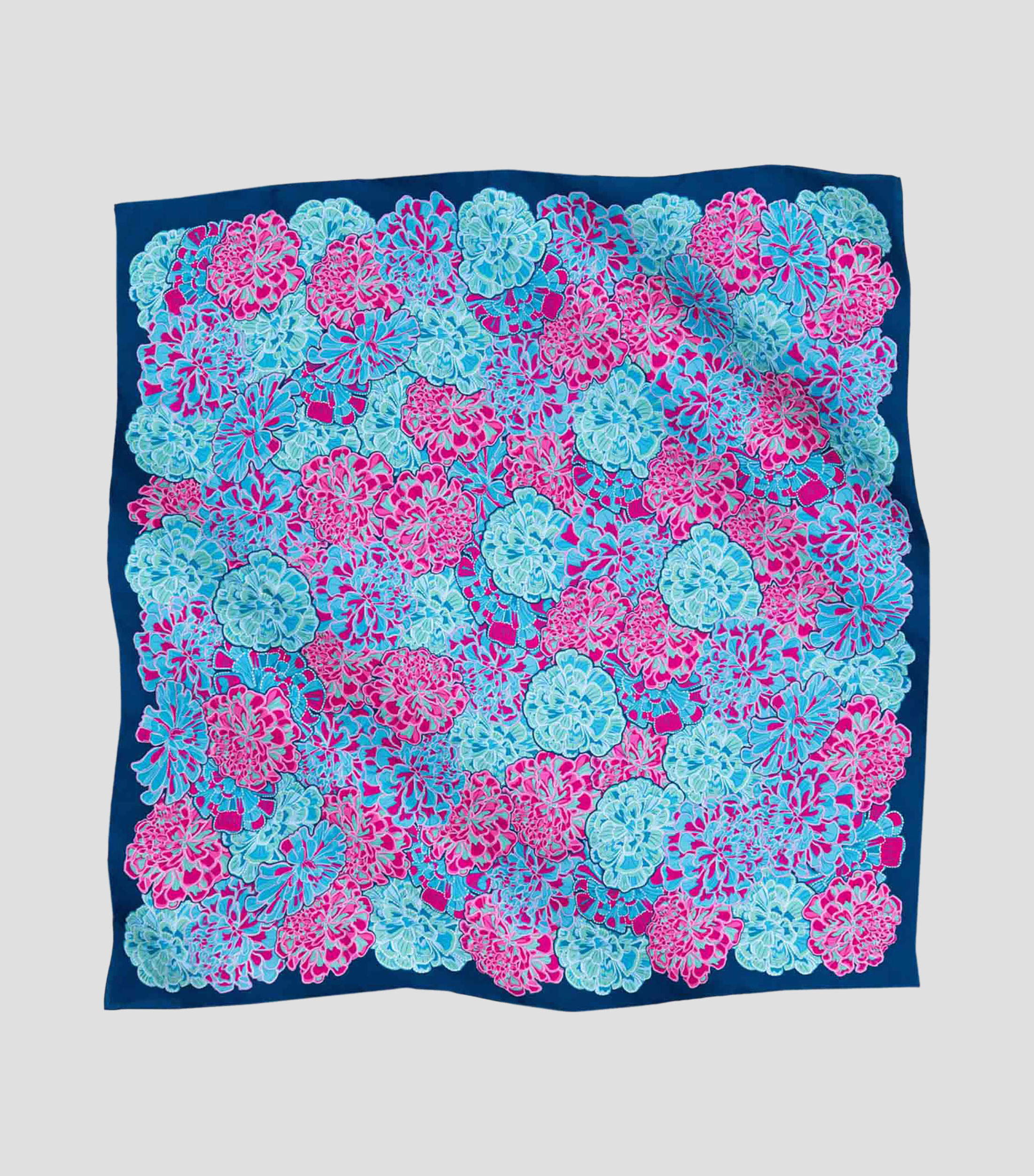 Mascada en seda rosa y azul aqua Cempasúchil Ofrenda Mujer