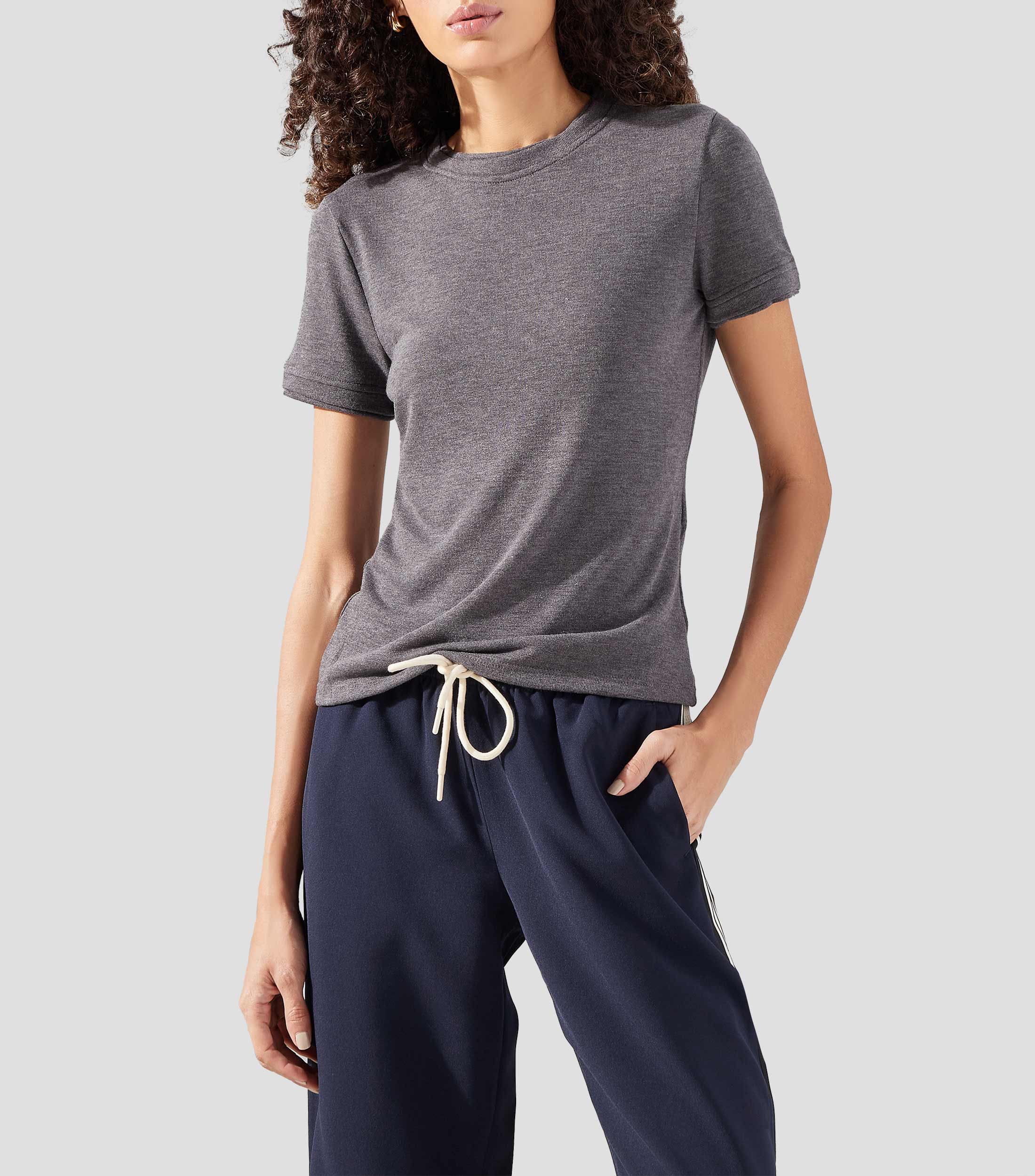Playera cuello redondo manga corta jaspeada Mujer