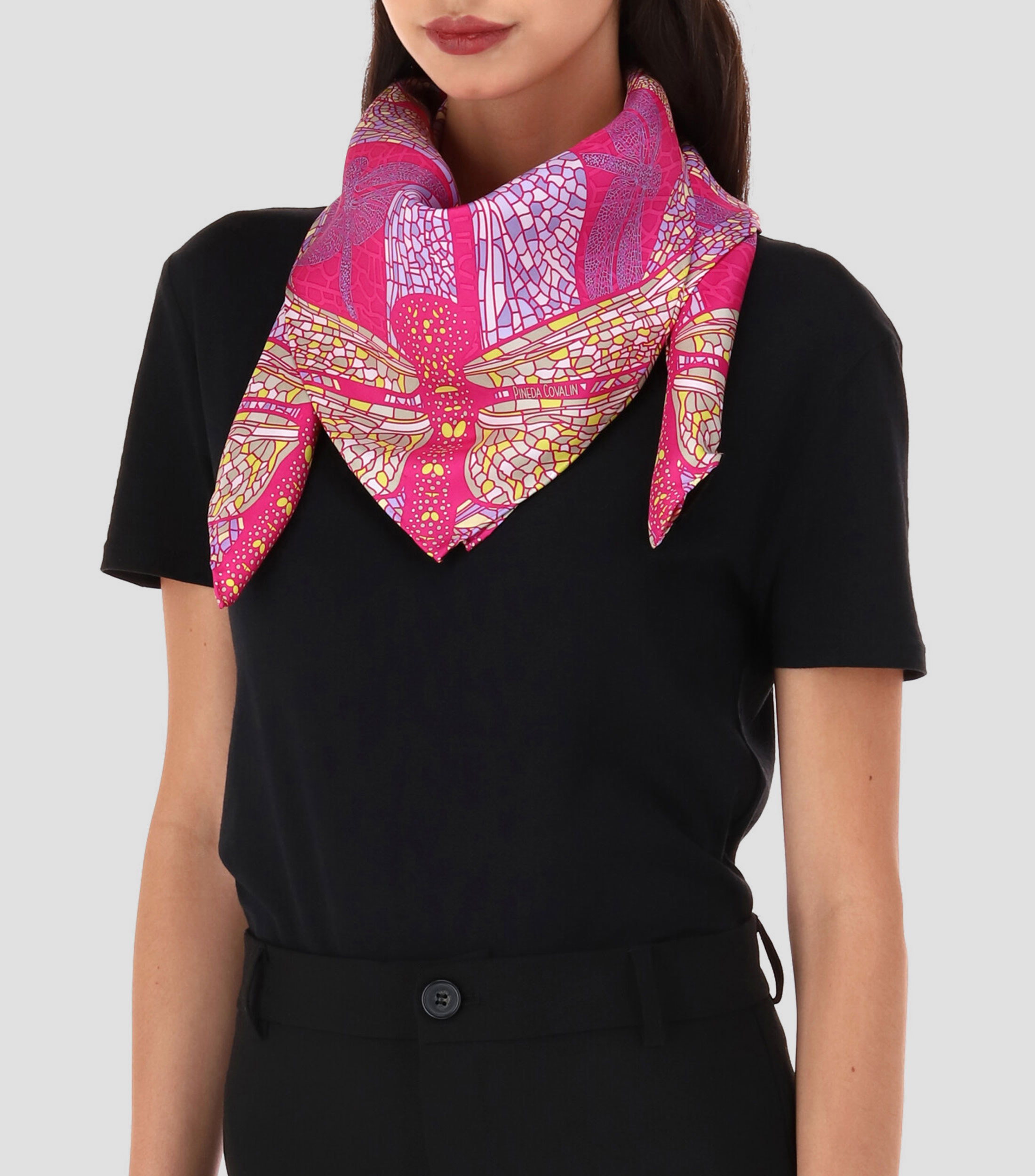 Mascada Libélula en seda rosa Mujer
