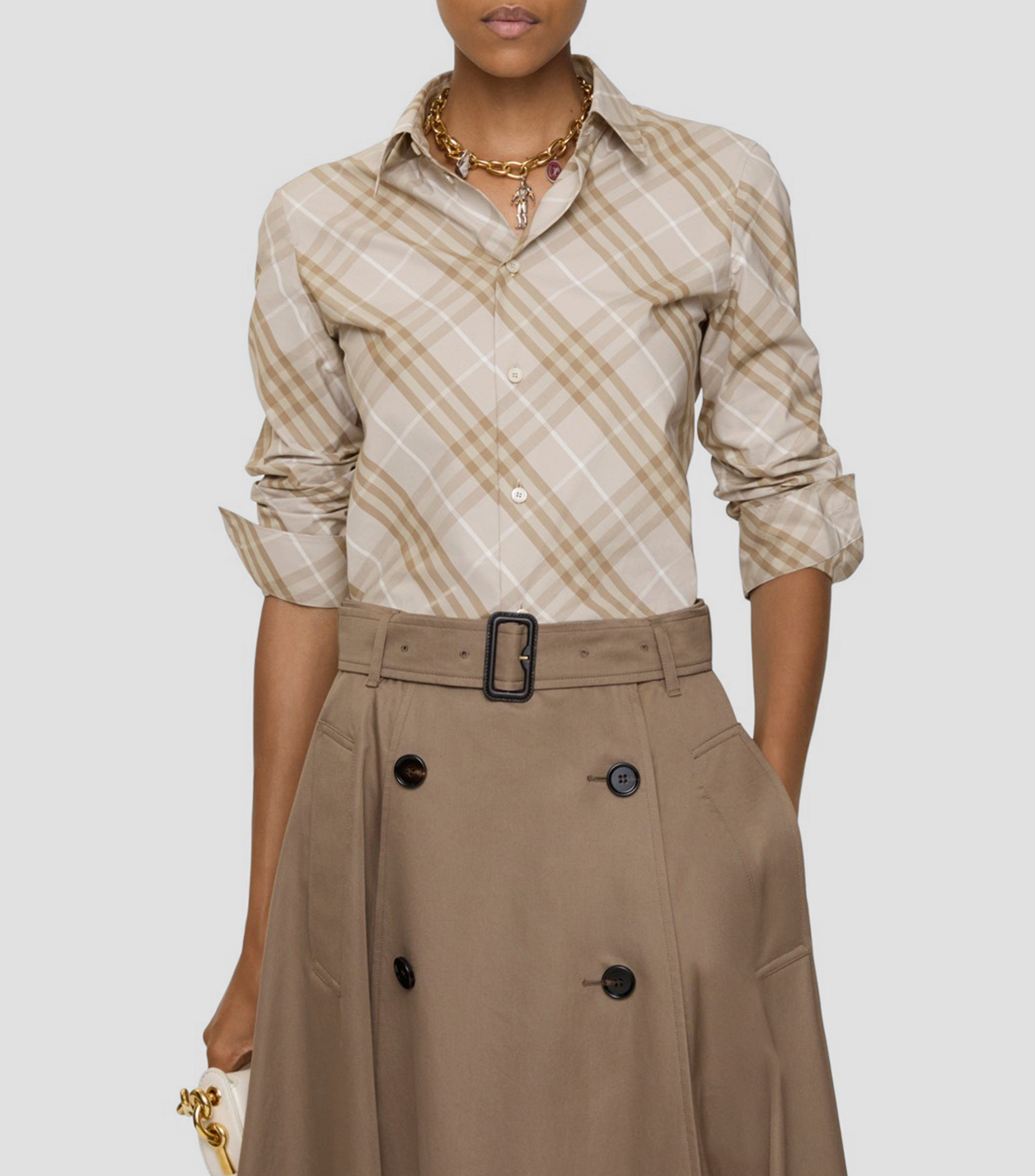 Camisa con cuadros check manga larga Mujer