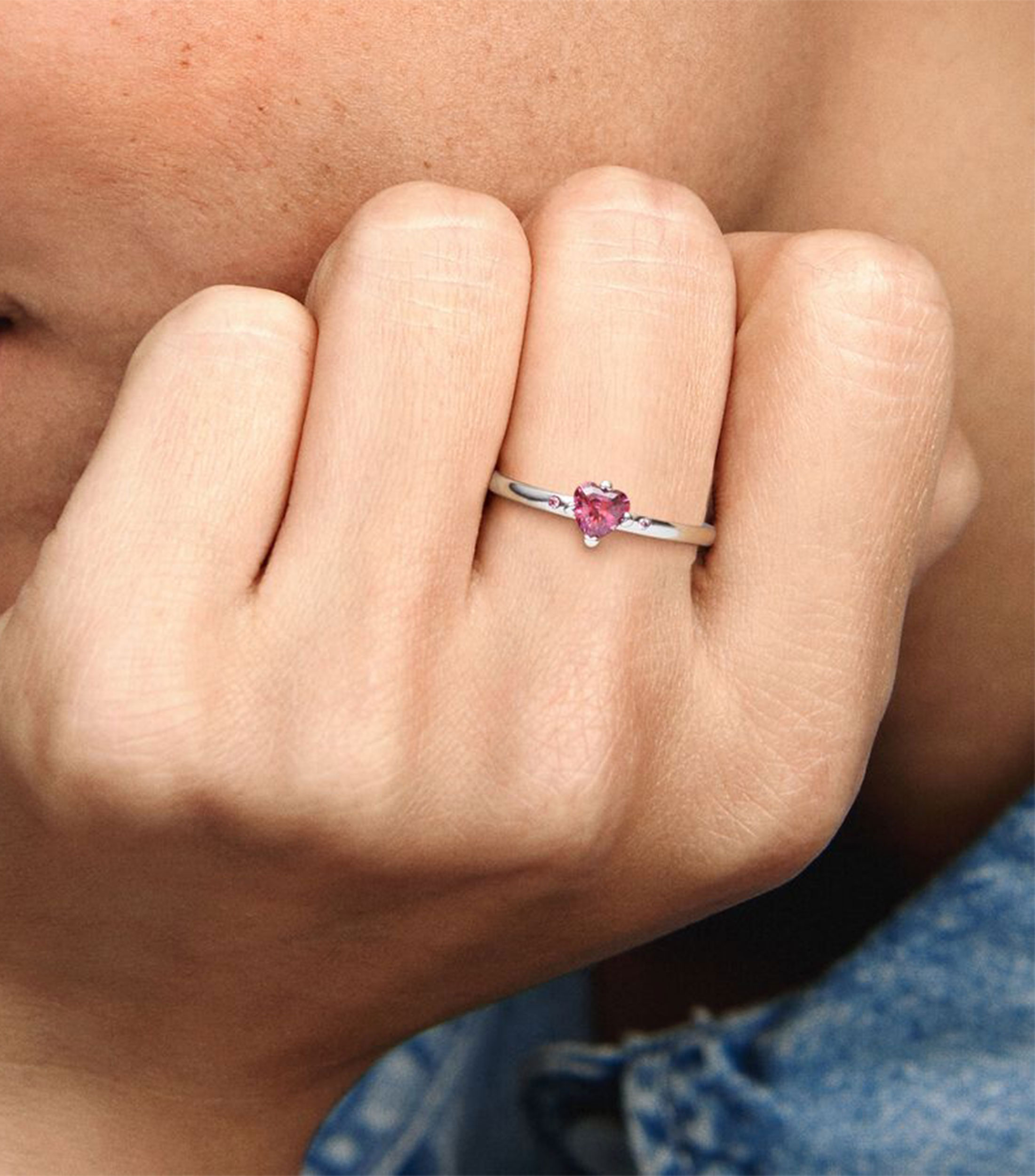 Anillo Solitario en plata con circonia cubica roja Mujer Talla 52