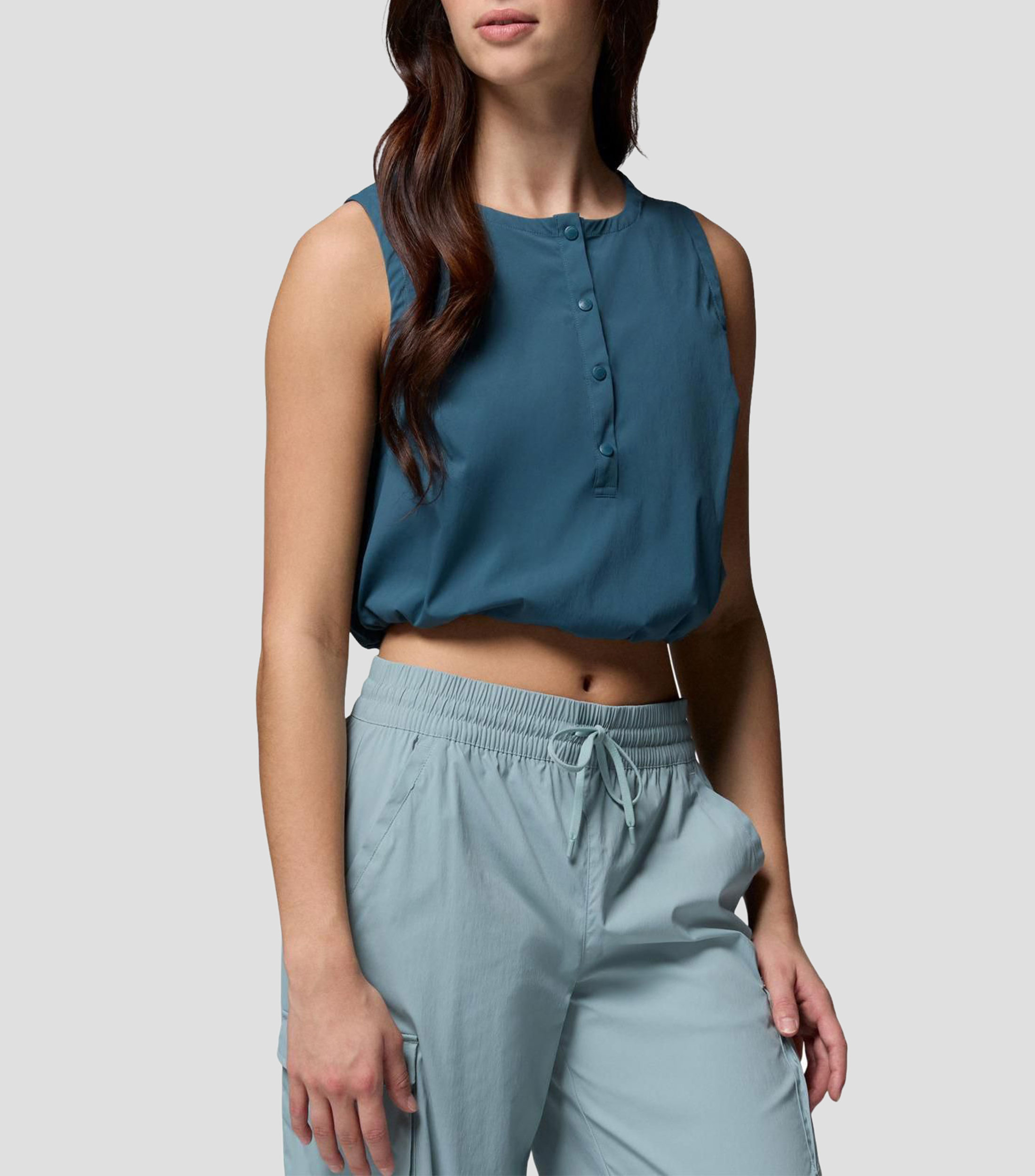 Tank Top cuello redondo sin mangas liso Mujer