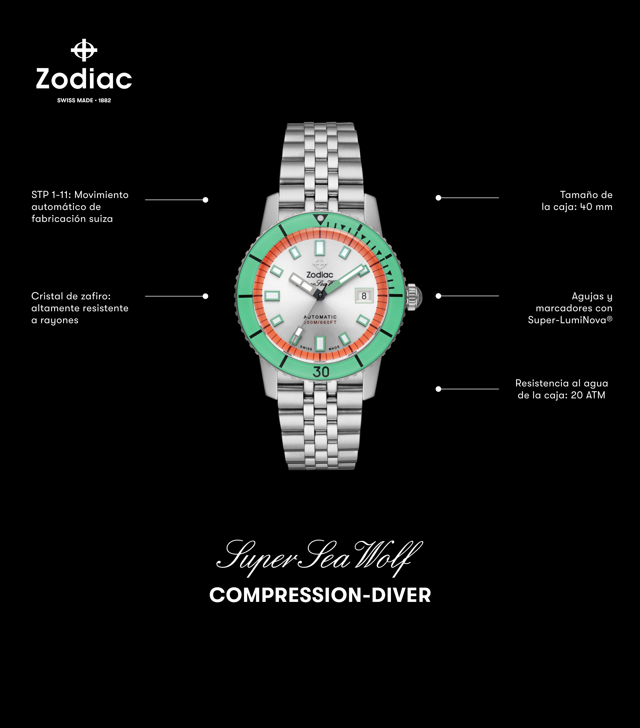 Reloj para Hombre Compression casual plateado, verde