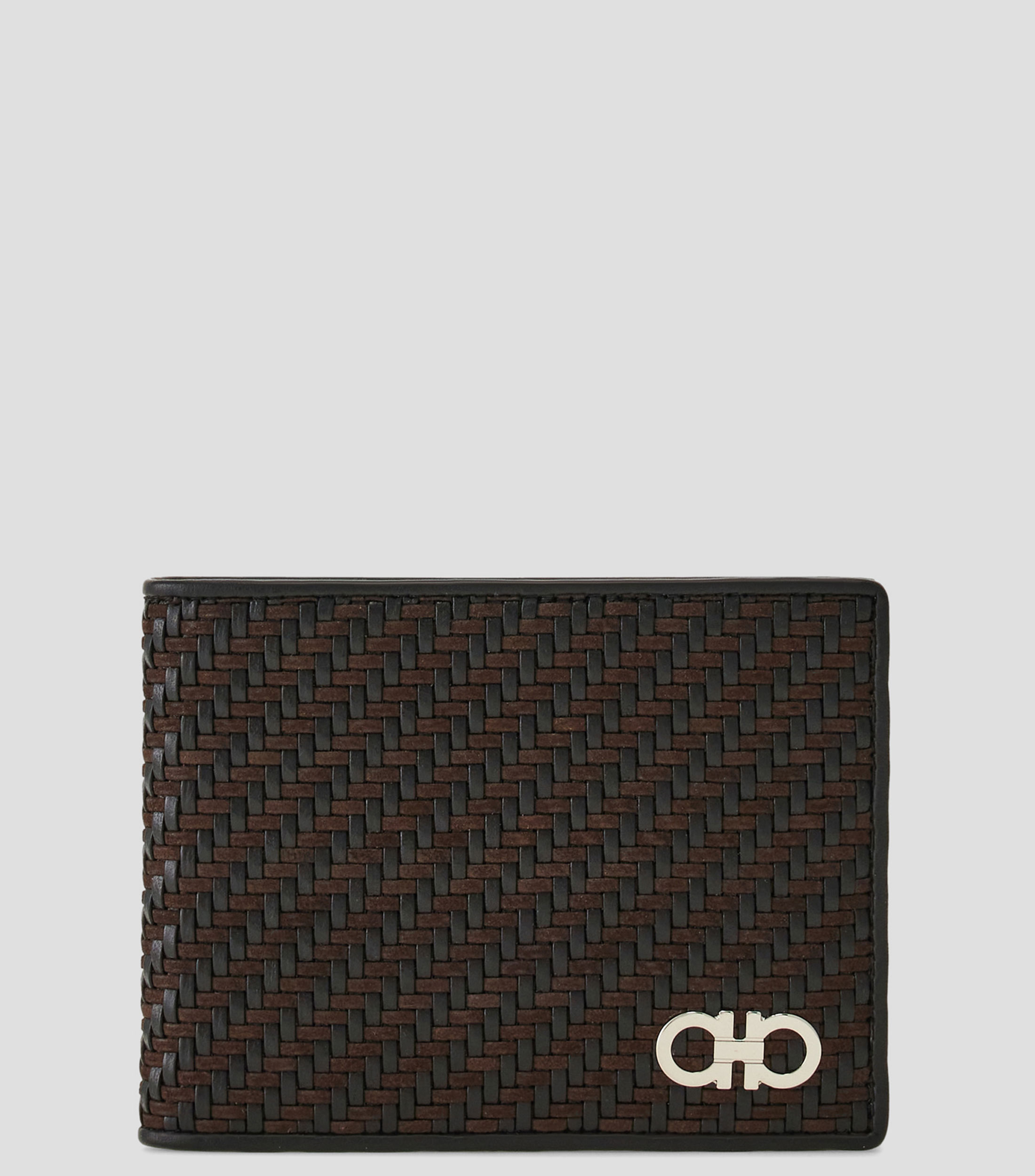 Cartera bifold en piel con entramado Hombre