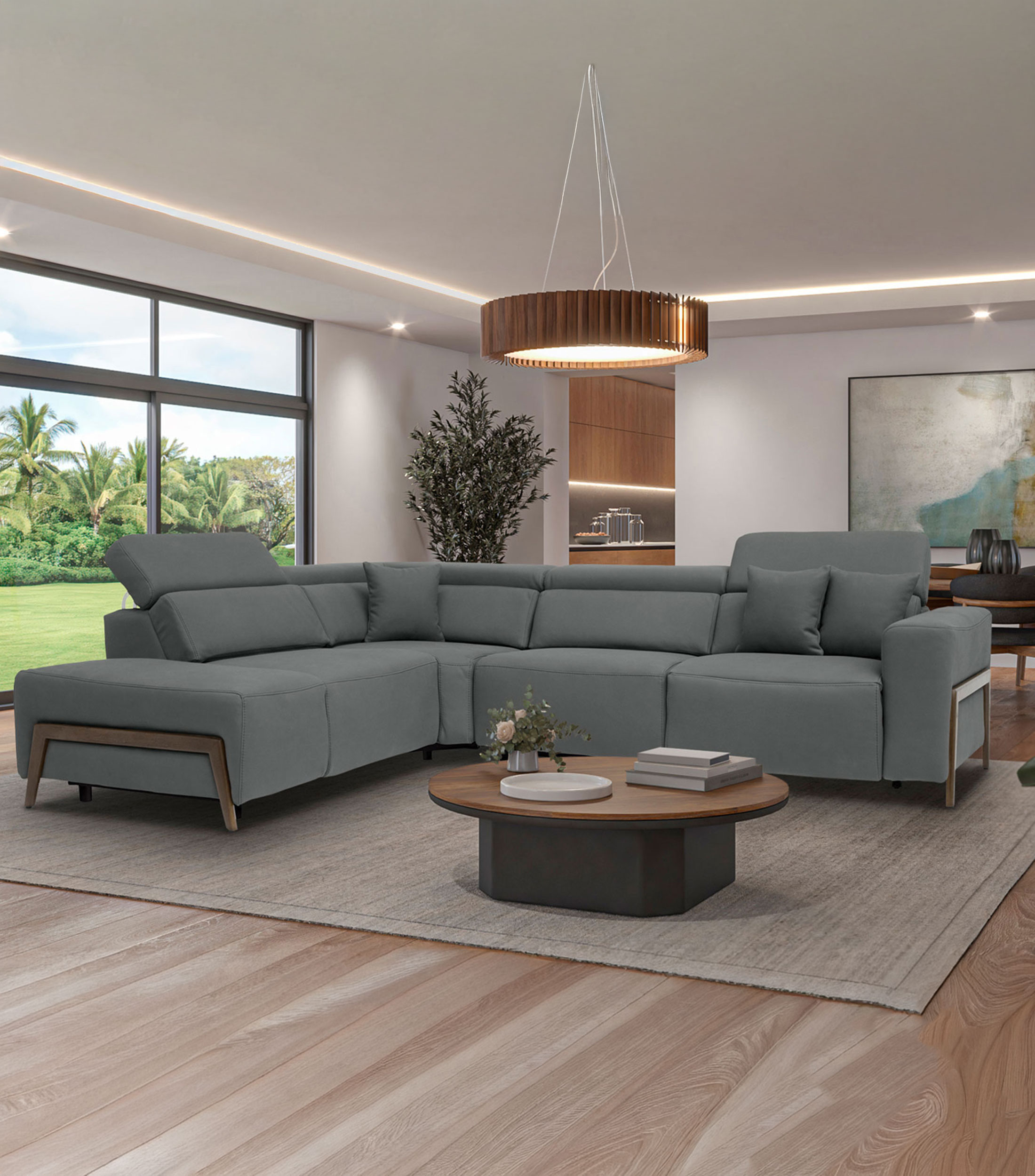 Sala Esquinera Reclinable Izquierda con 4 Asientos Reclinables Gris