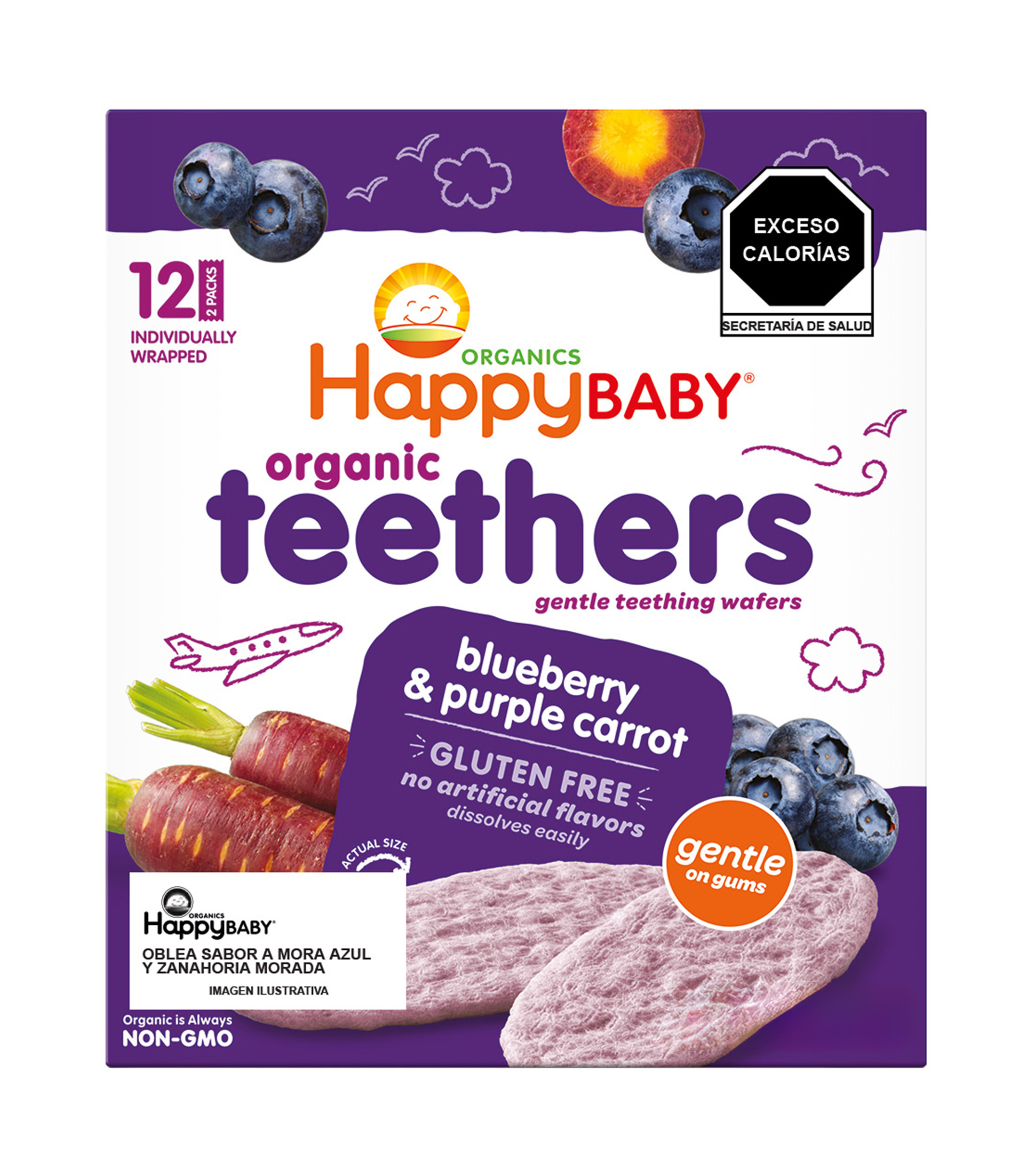 Happy Baby Teethers Oblea Mora Azul y Zanahoria, 48 g
