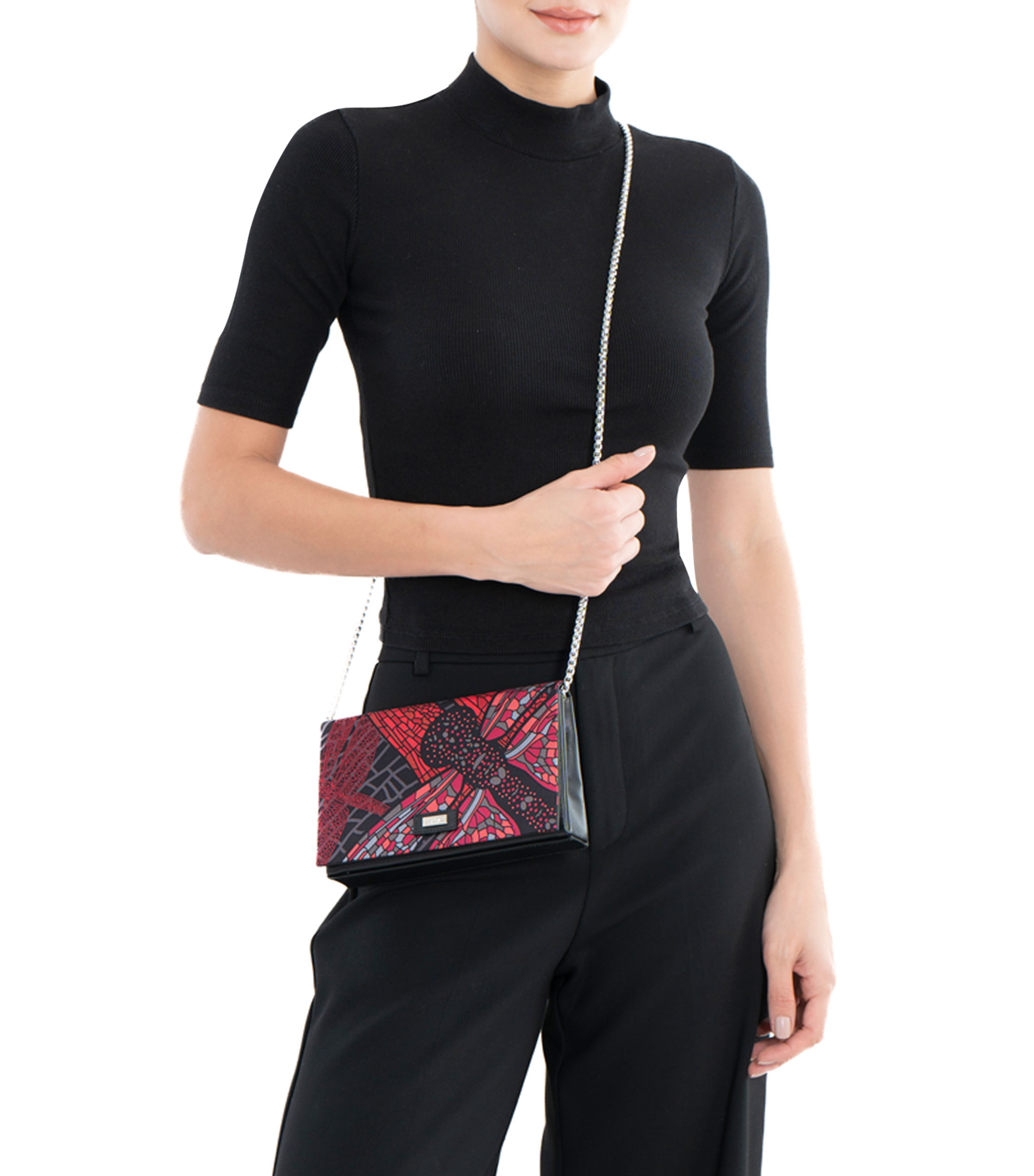 Bolsa Clutch rojo en piel con estampado de libélula Mujer