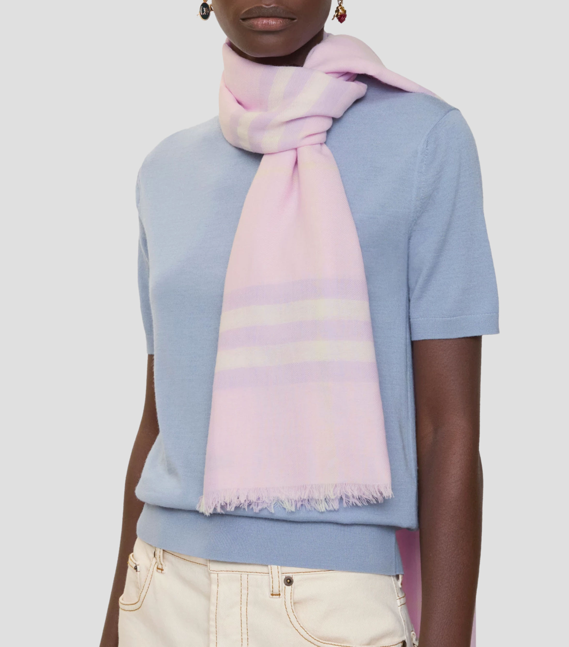 Pañuelo ancho en lana Check Mujer