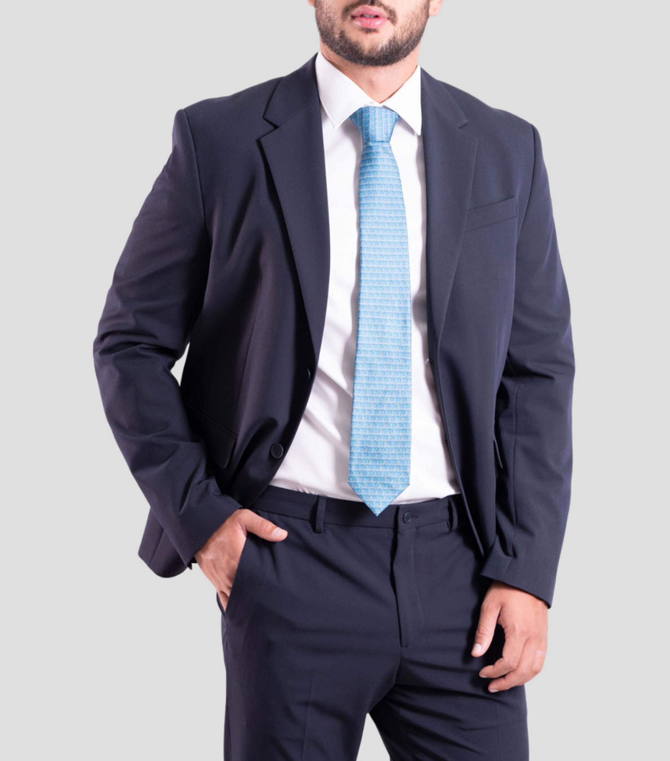 Corbata ancha en seda azul Maíz