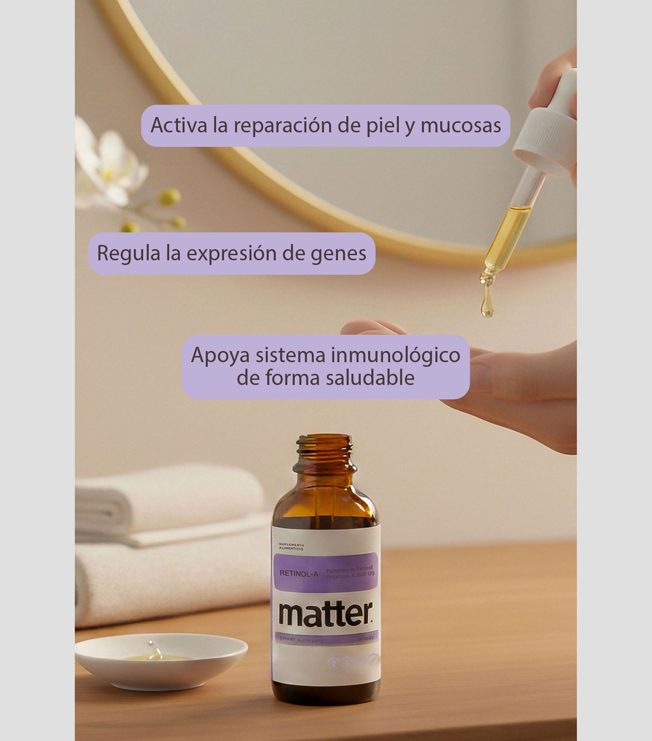 Suplemento alimenticio Retinol-A - Palmitato de Retinol Vitamina A 2500 UI, 60 ml