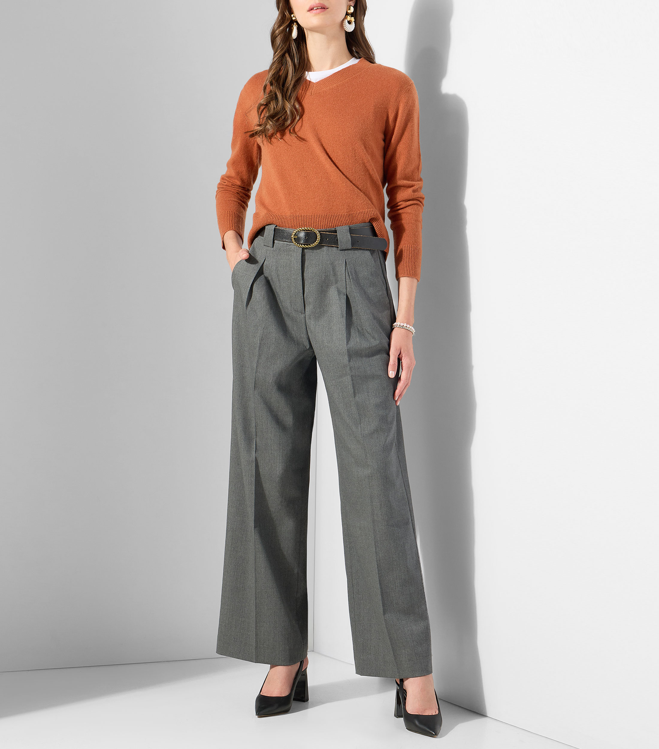 Suéter cuello V Cashmere Mujer