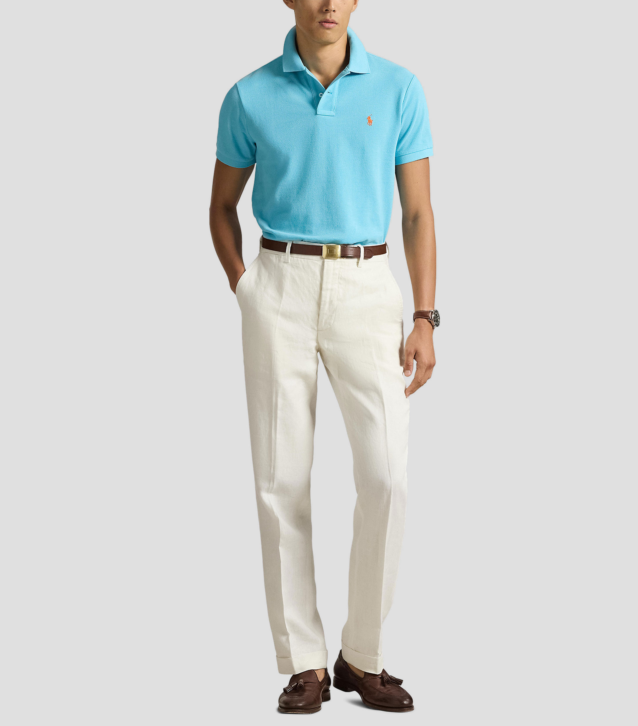 Playera polo manga corta sólida Hombre