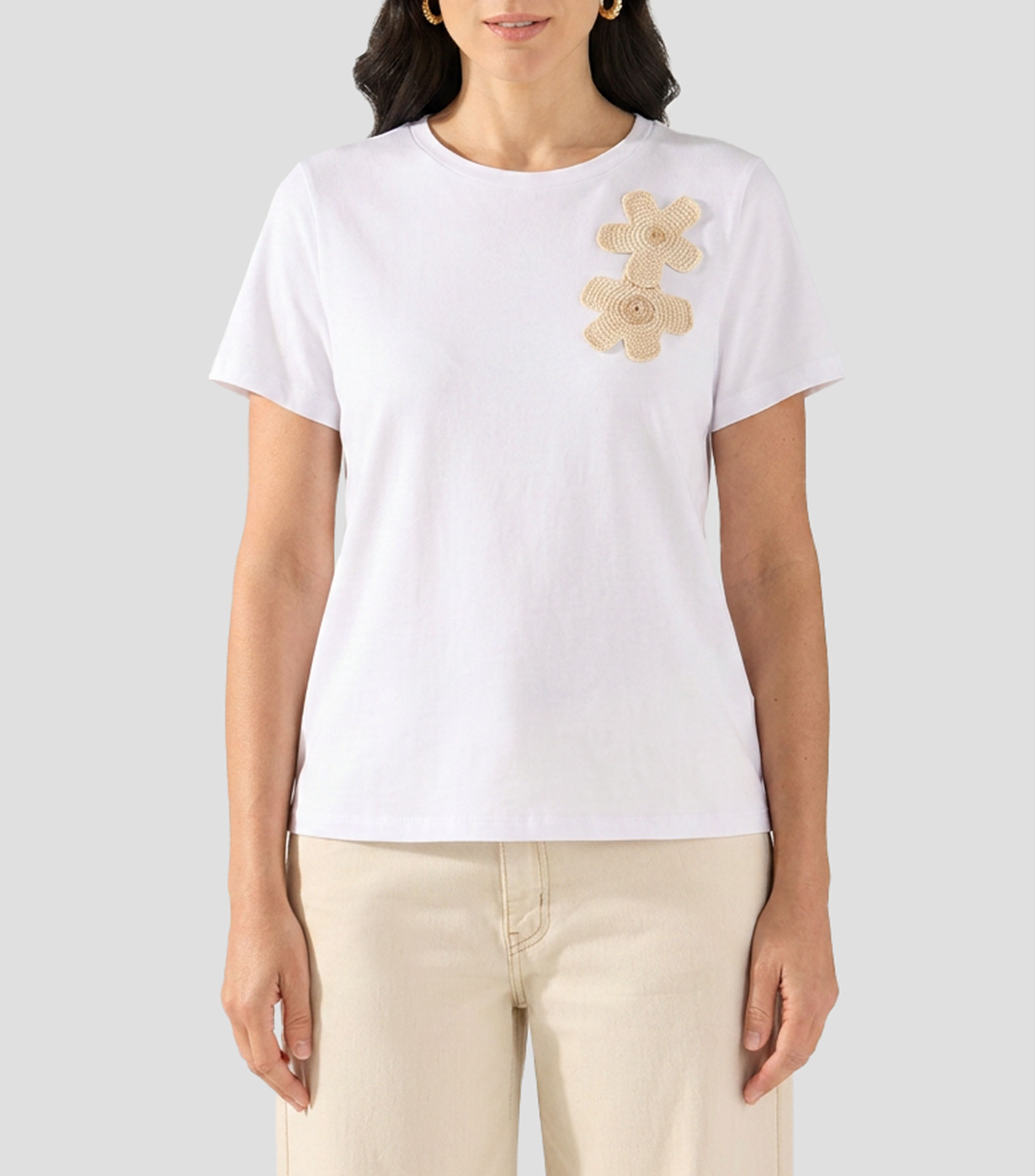 Playera cuello redondo manga corta lisa Mujer