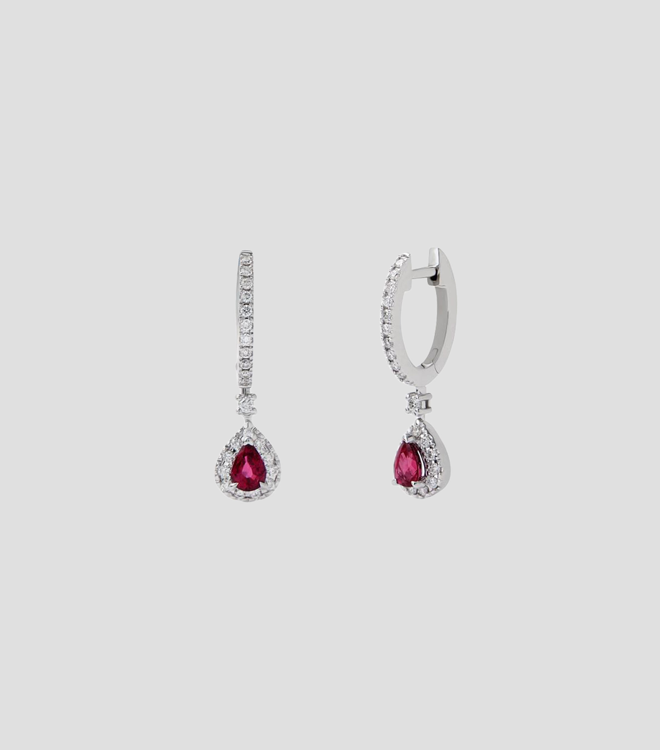 Aretes en Oro blanco de 18 Kilates con rubí y diamantes Mujer