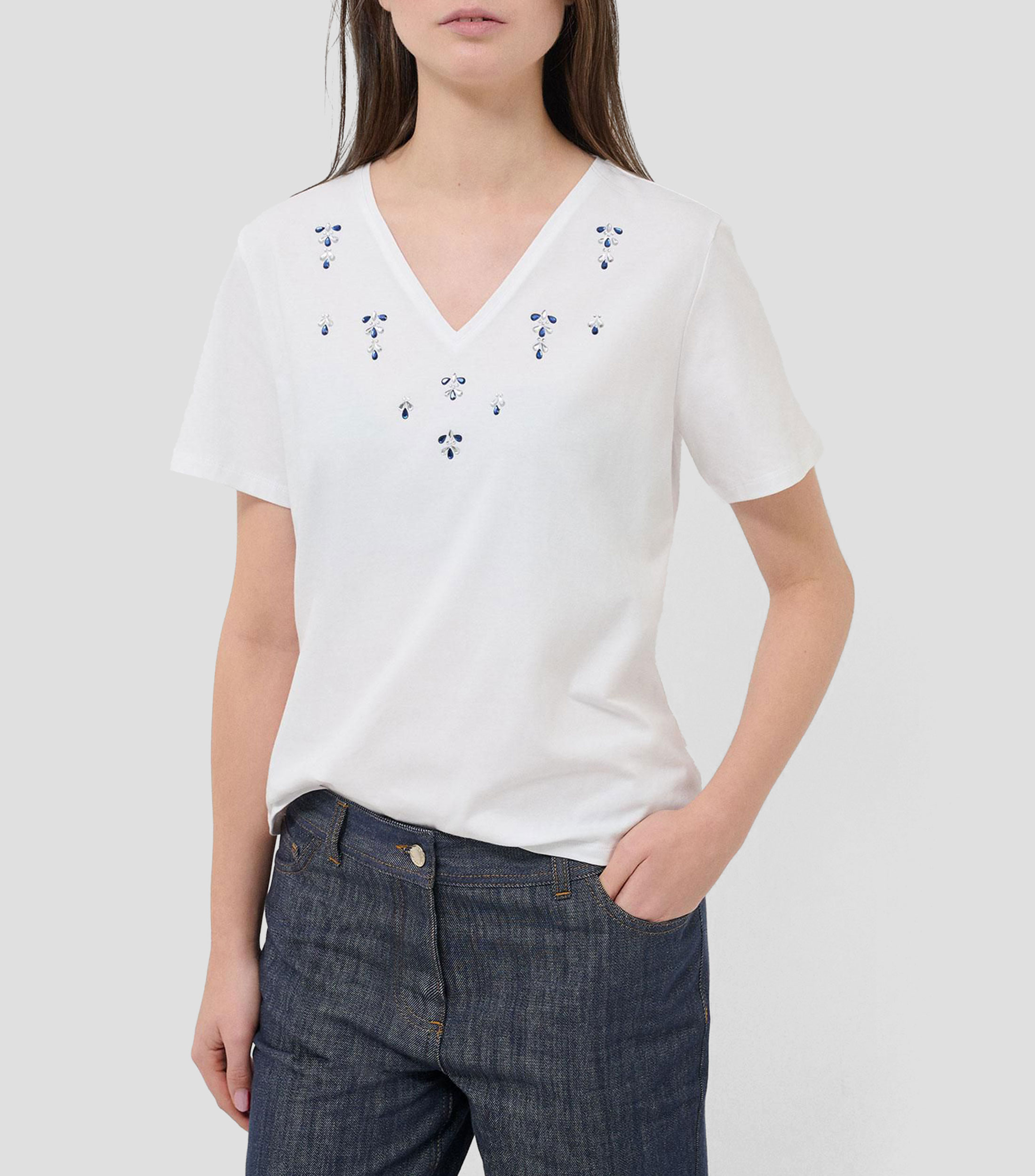 Playera cuello V manga corta fantasía Mujer