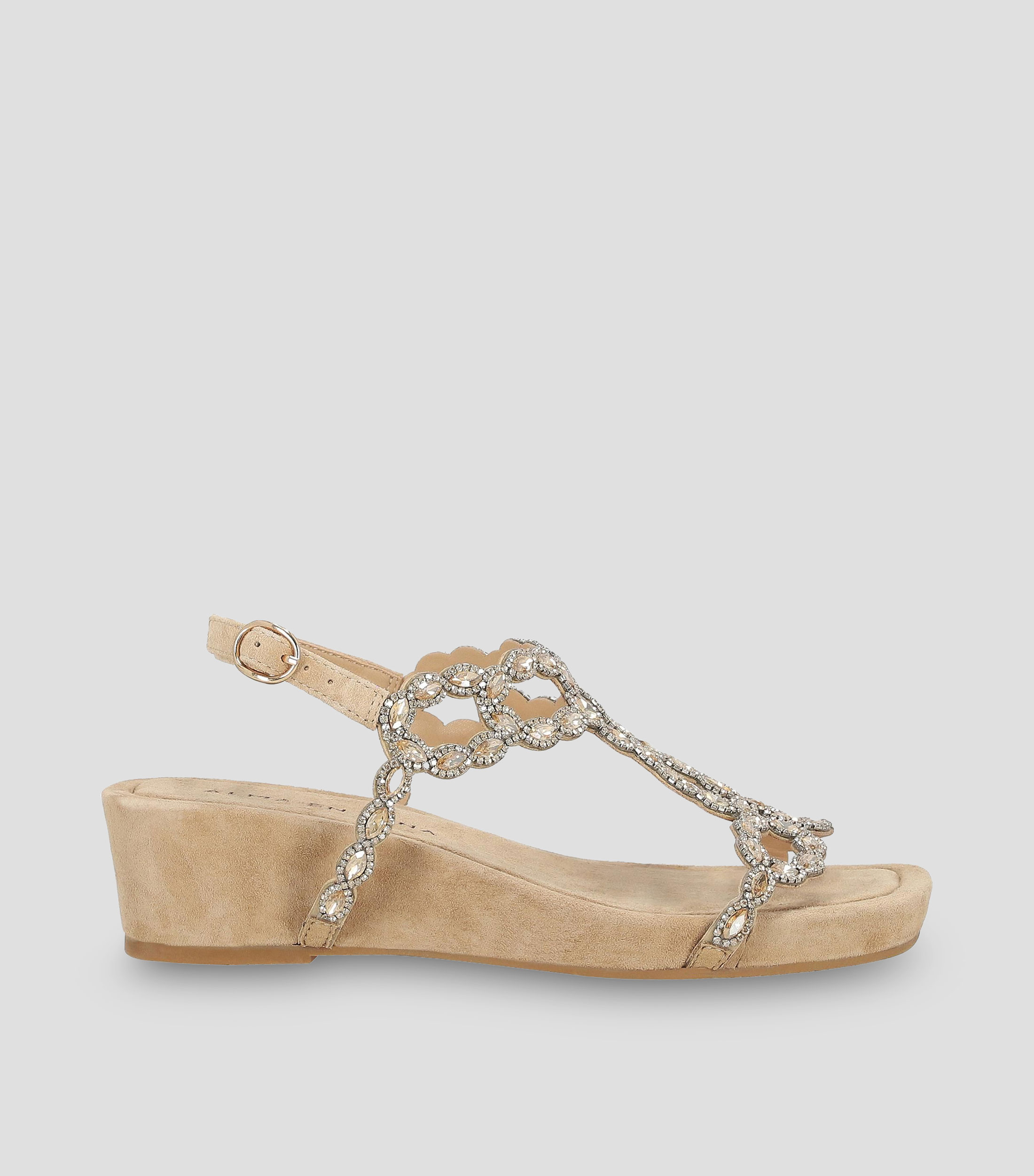Sandalias con tacón de cuña de 5 cm en piel Mujer