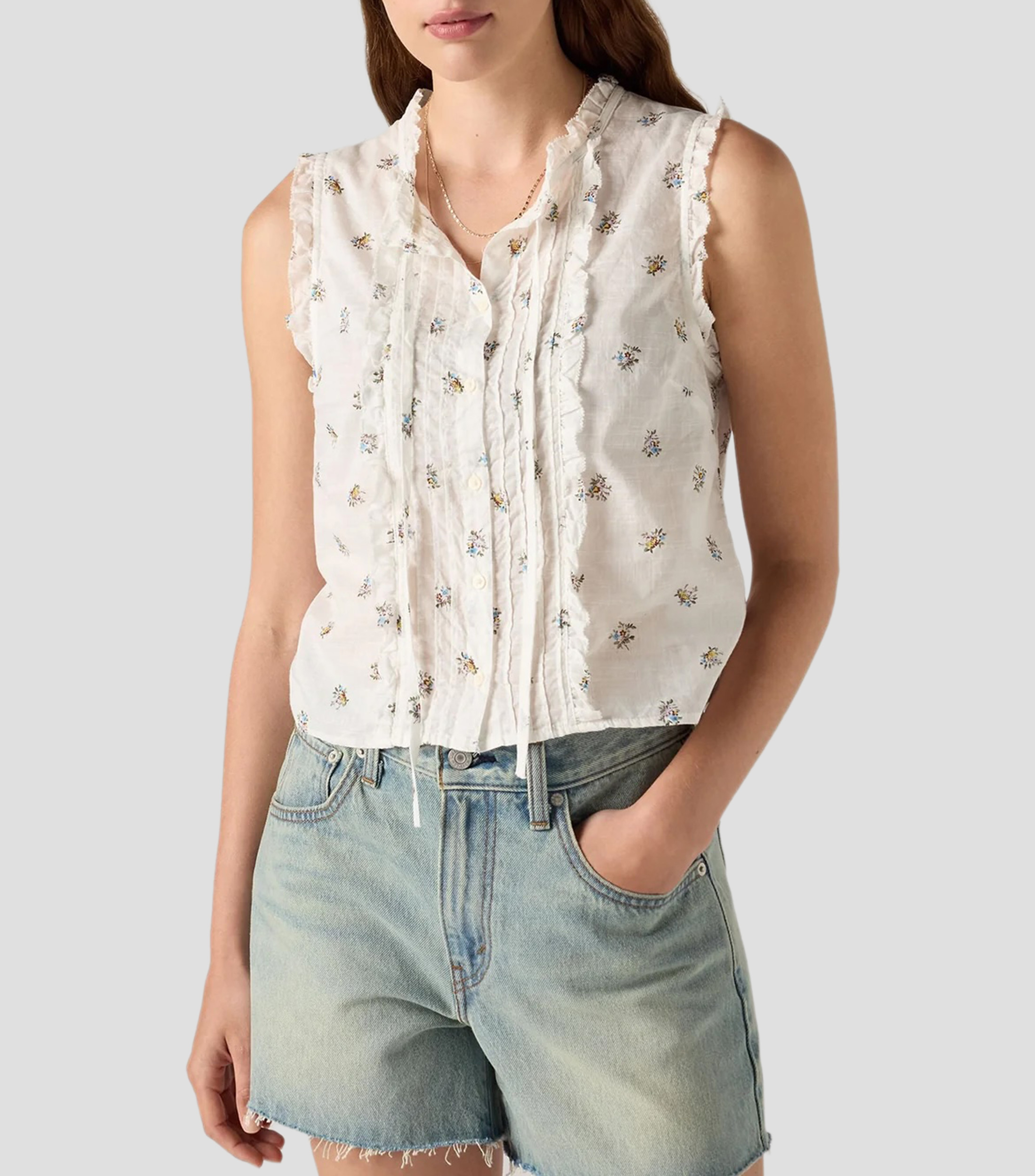 Blusa estampado floral sin mangas Mujer