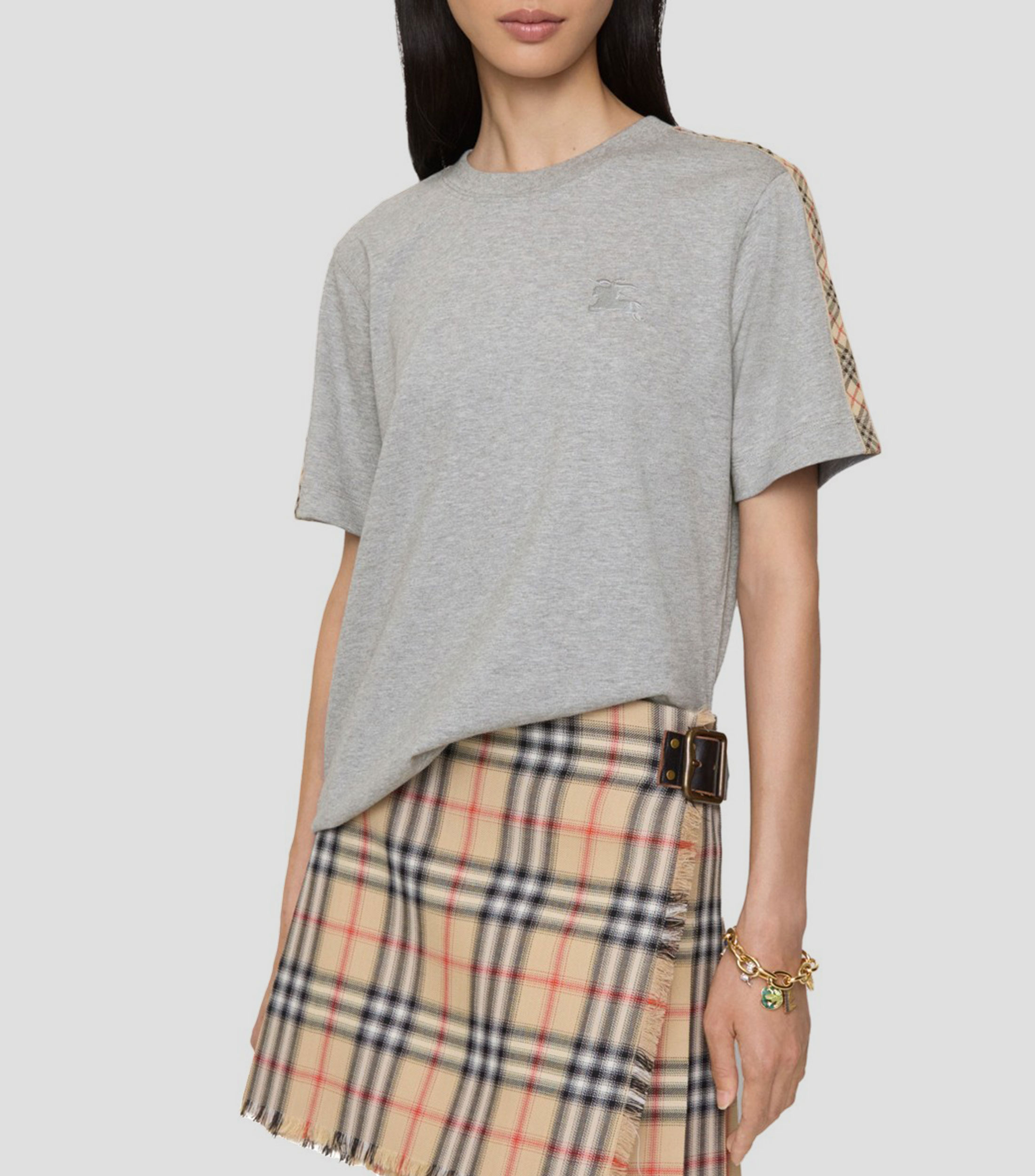 Playera de cuello redondo y manga corta jaspeada Mujer