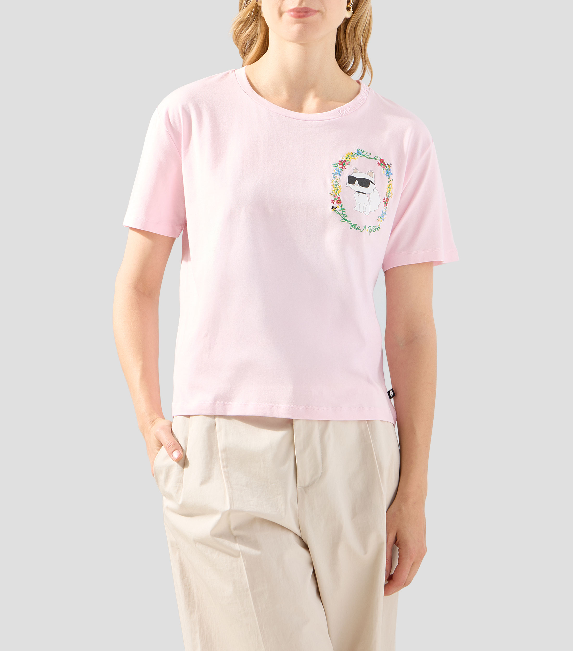 Playera cuello redondo manga corta estampada Mujer