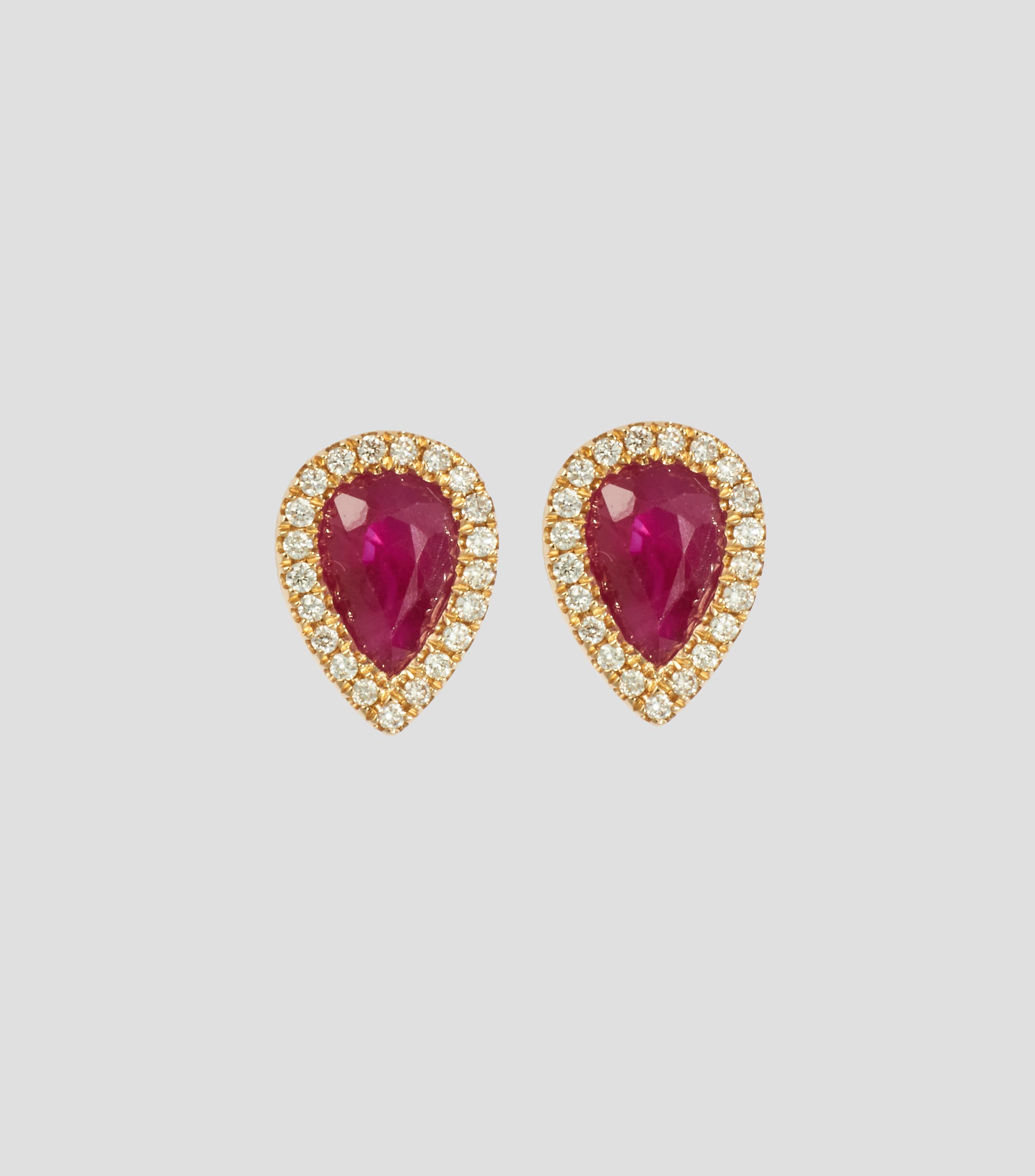 Broqueles en oro amarillo de 14 Kilates con rubí y diamantes Mujer