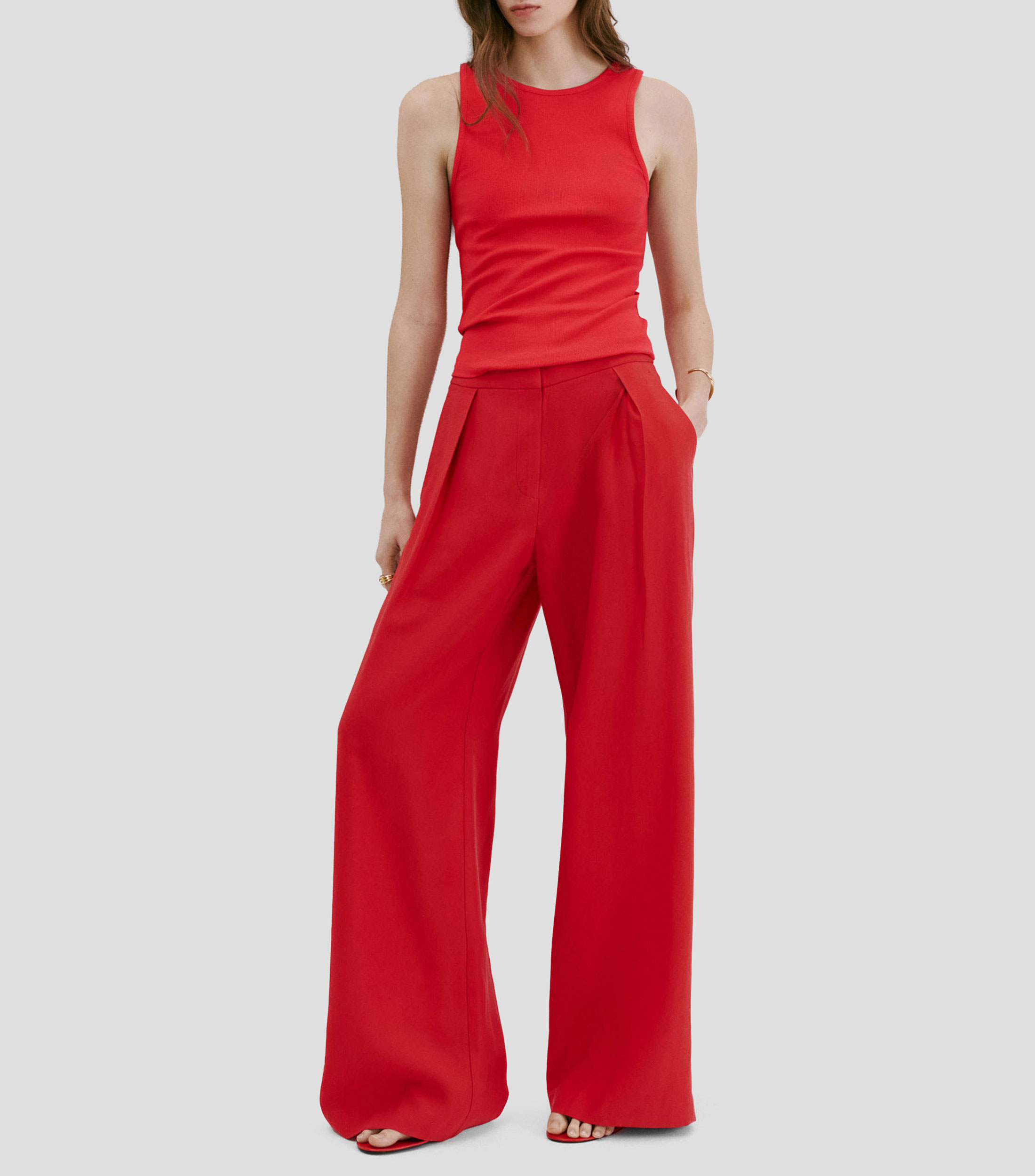 Top cuello redondo sin mangas liso Mujer