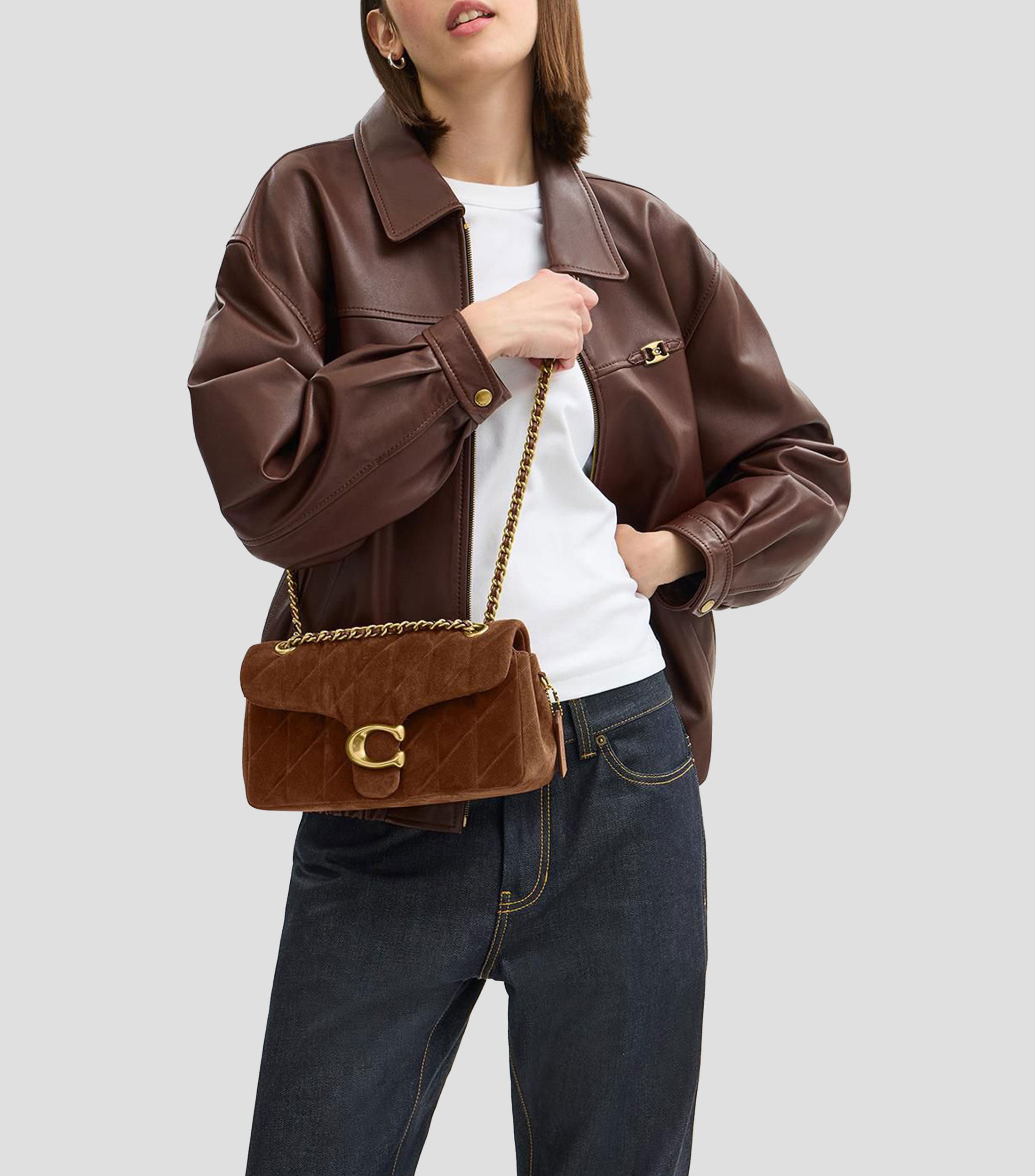 Bolsa crossbody café en piel Tabby 26 lisa Mujer