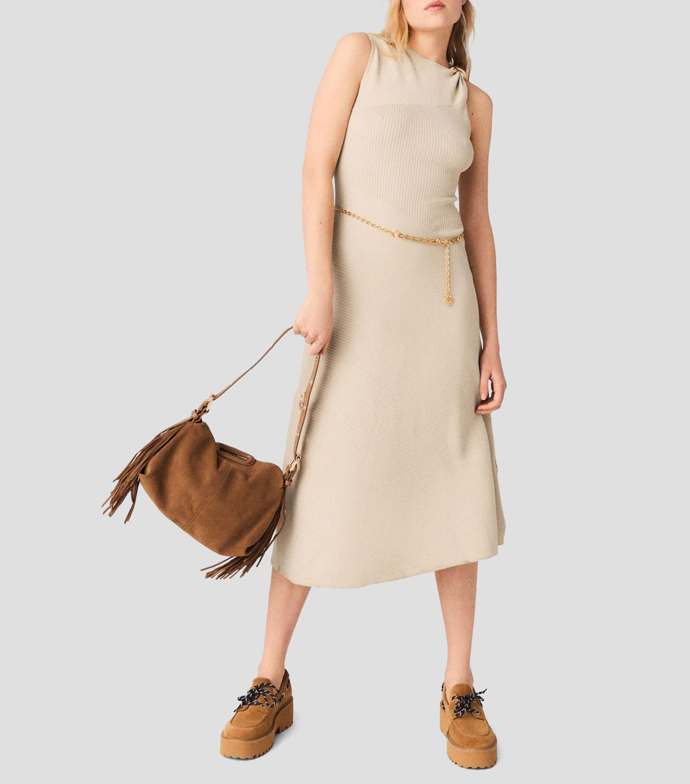 Vestido midi de diseño sólido acanalado Mujer