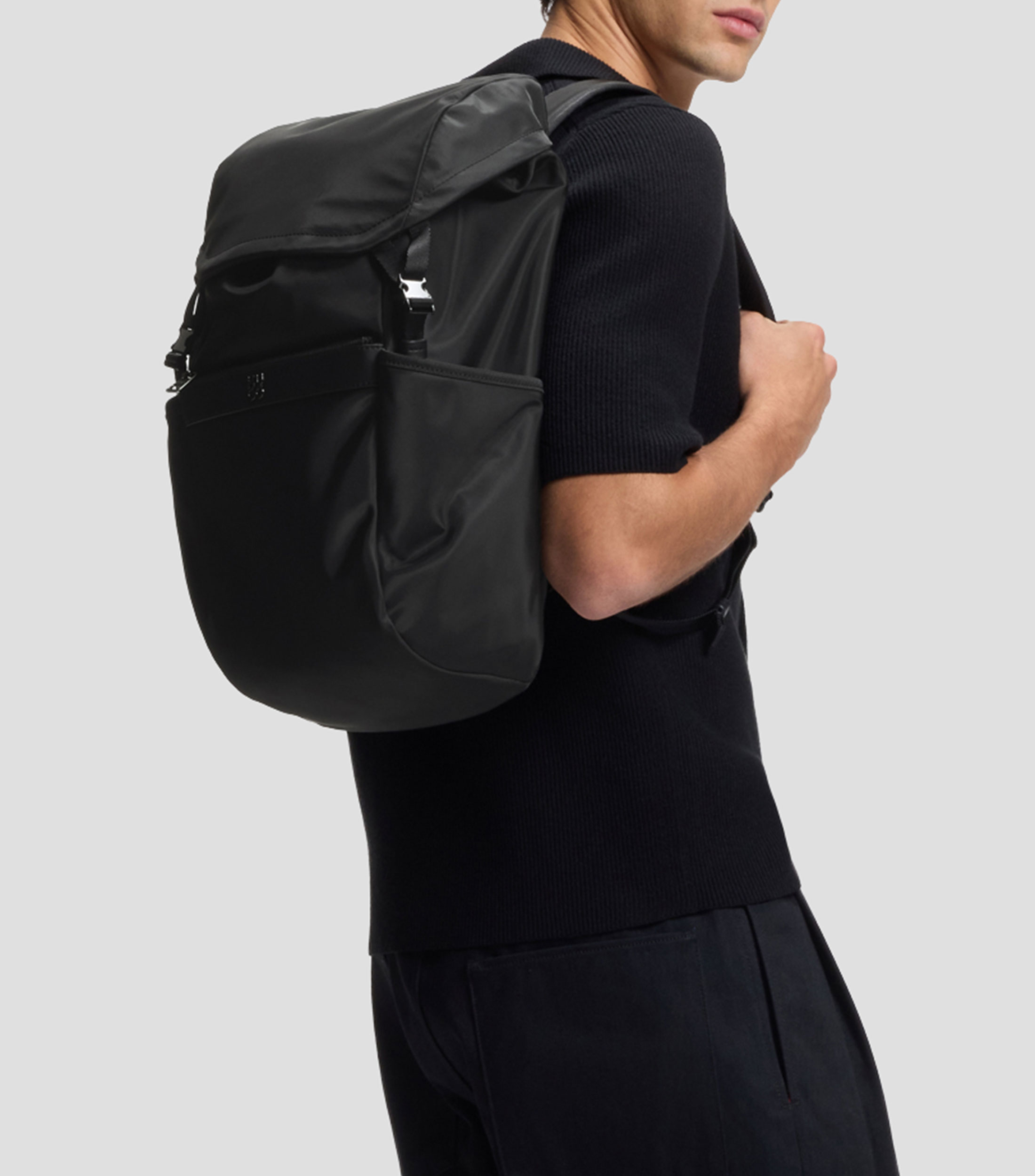 Mochila de sarga con logo apilado Hombre