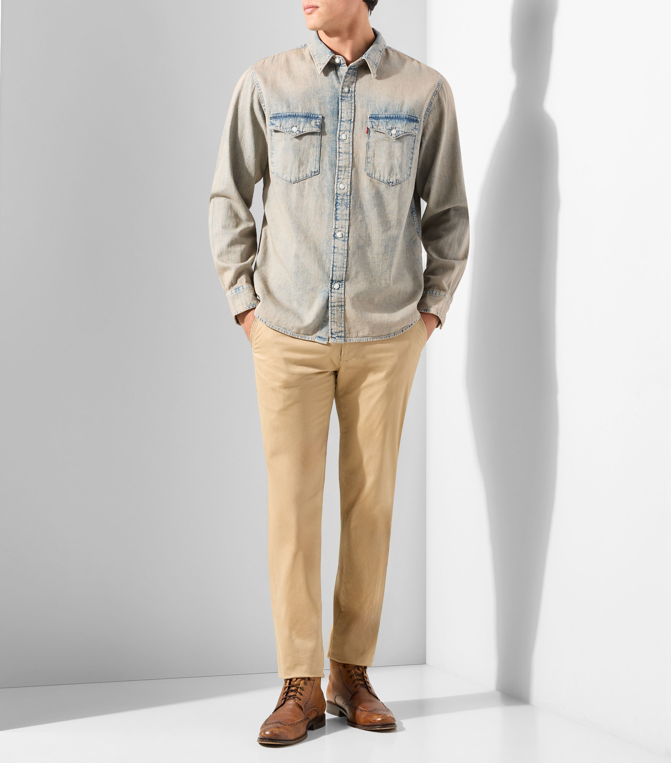 Camisa lisa manga larga Hombre