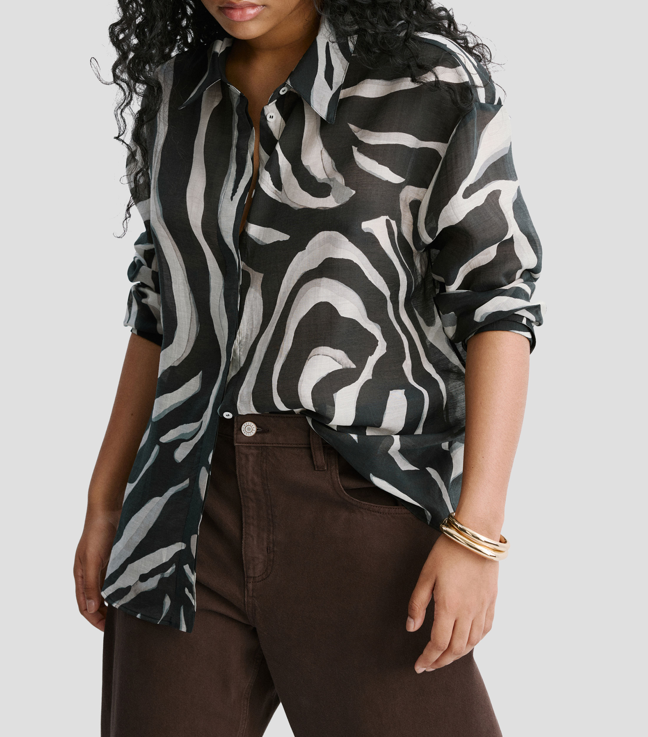Camisa estampada manga larga Mujer