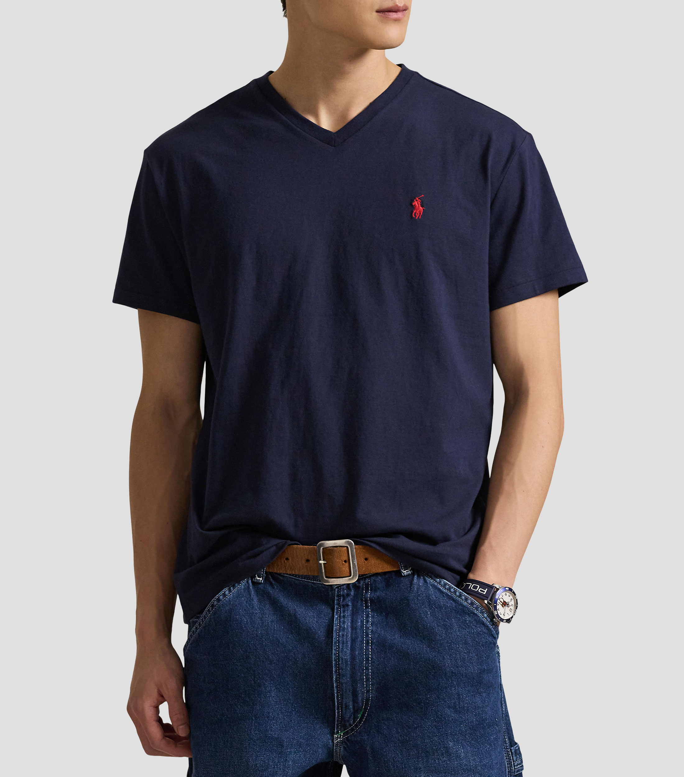 Playera cuello V manga corta lisa Hombre