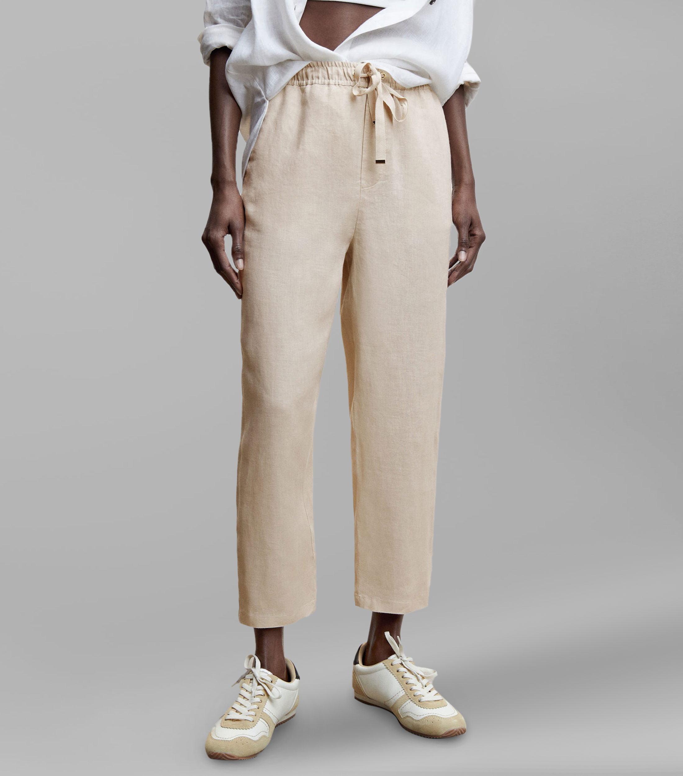 Pantalon Femme Mango Taille 36/S - Coton Beige Coupe Droite - Occasion Bon État