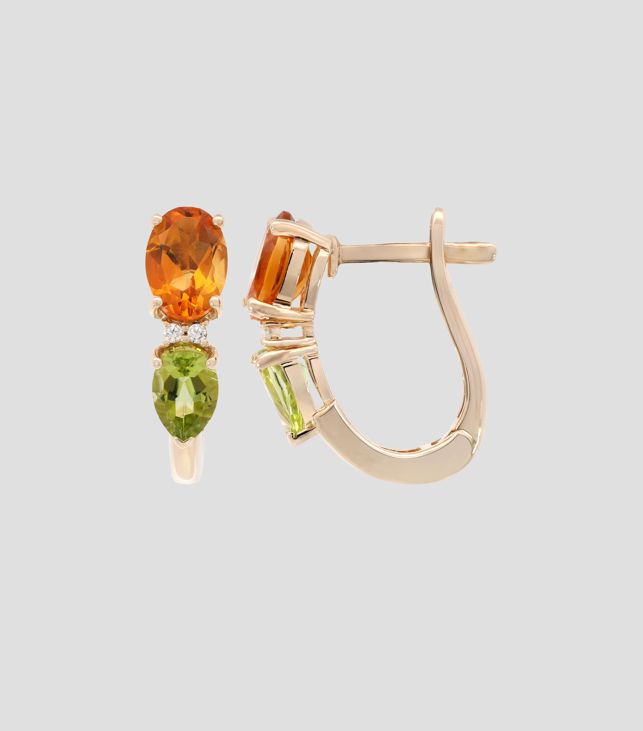Aretes en oro amarillo de 14 kilates con citrino, peridoto y diamantes Mujer