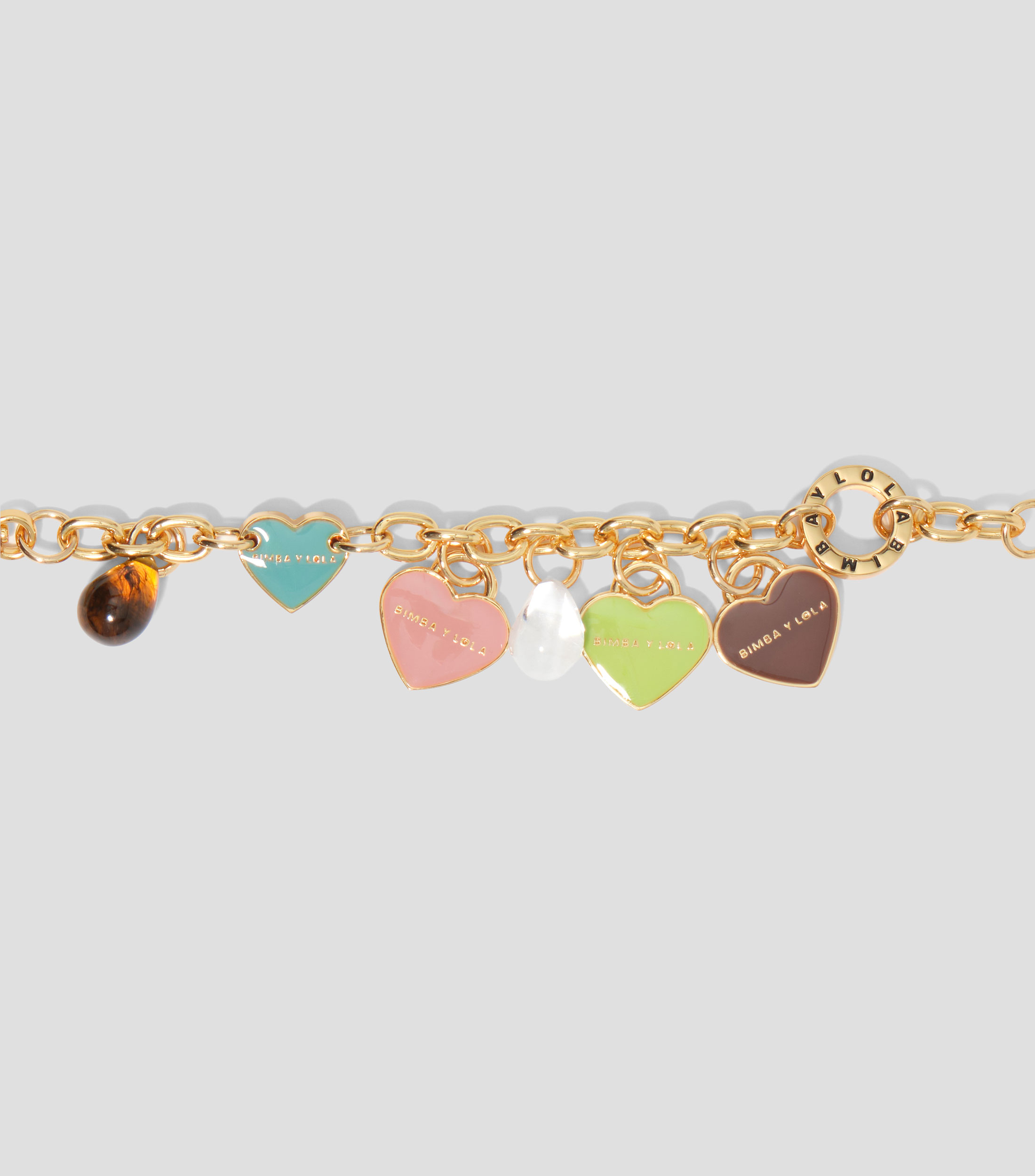 Pulsera cadena dorada con logos corazón Mujer
