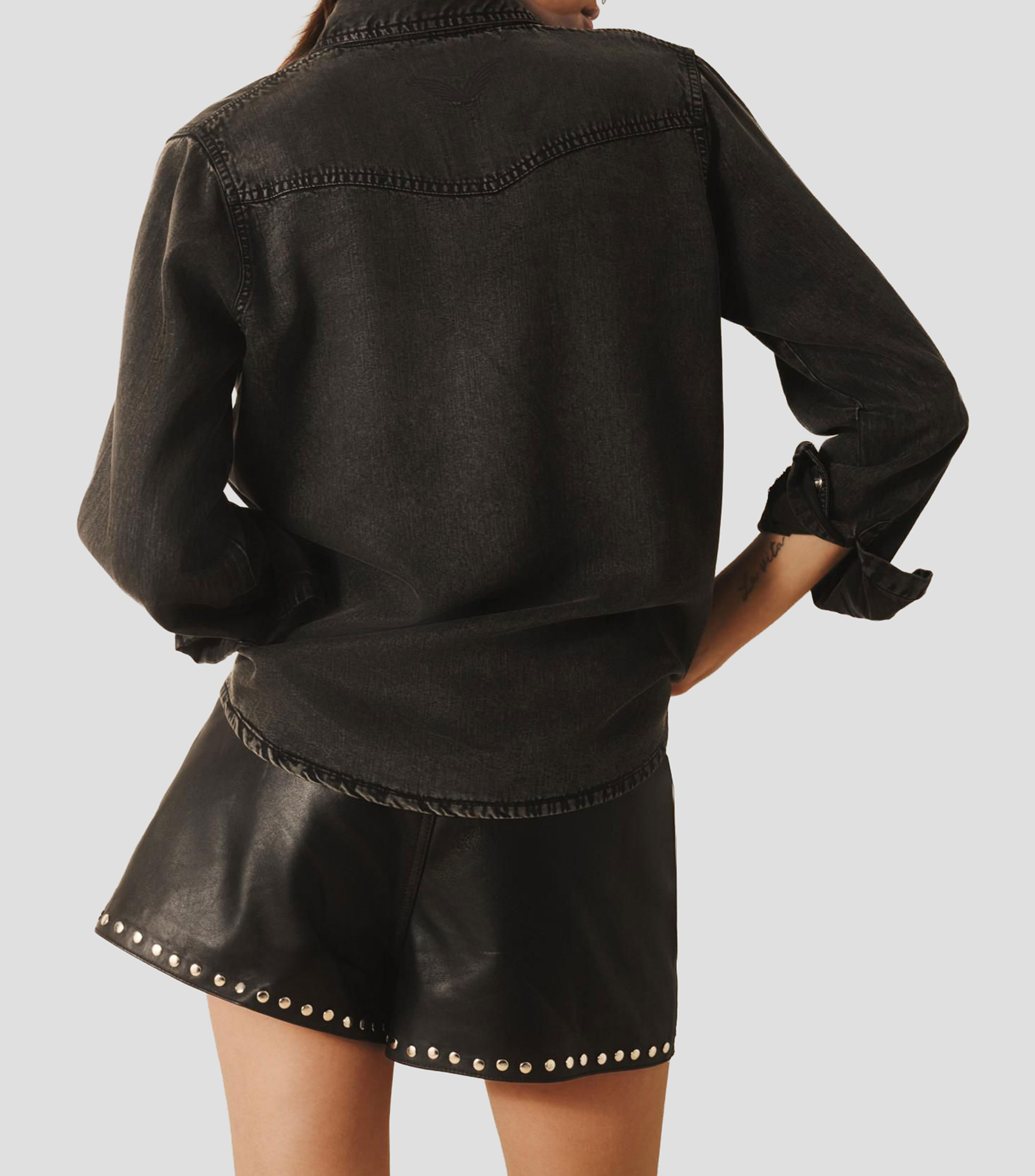 Camisa sólida manga larga Mujer