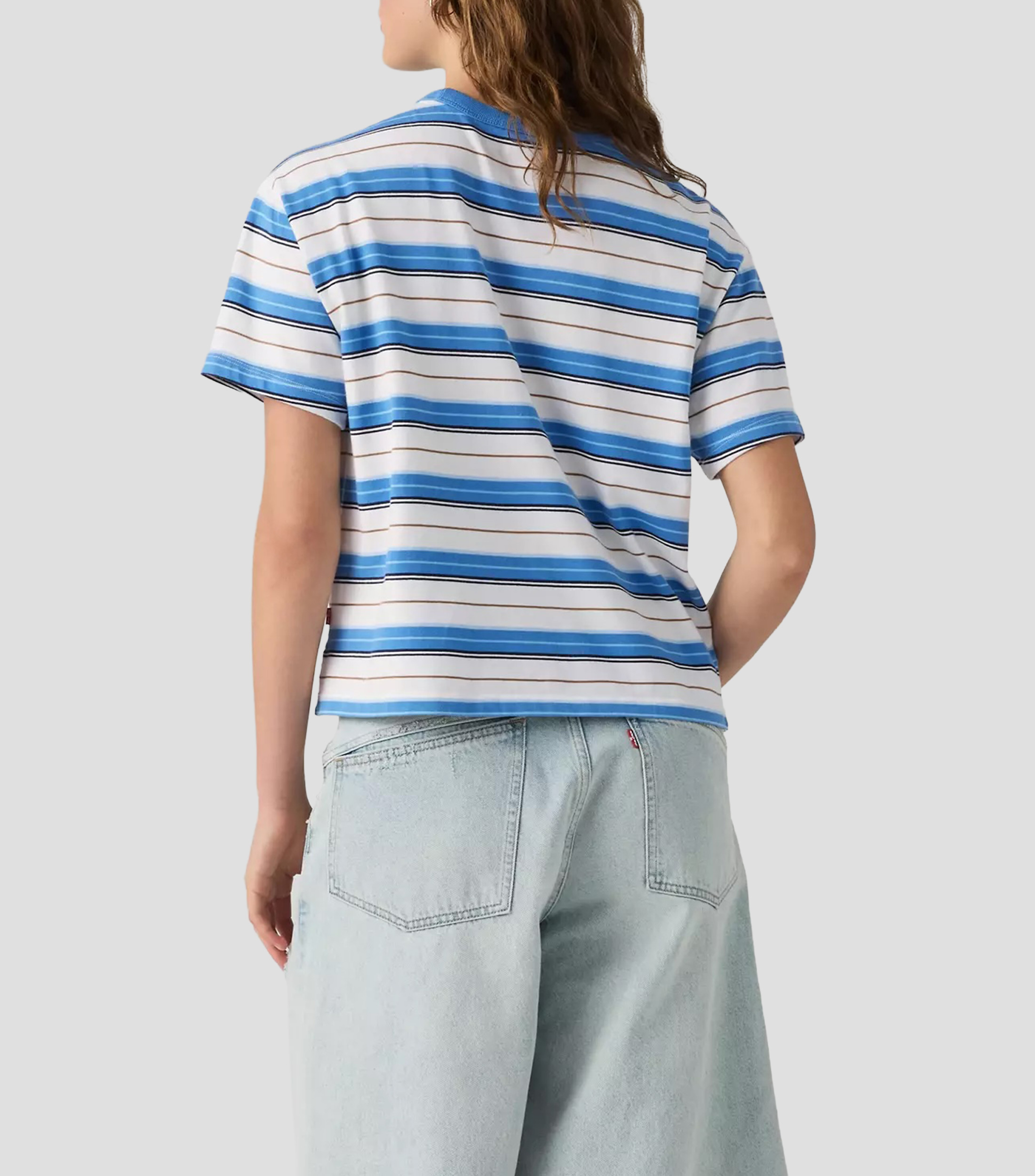 Playera cuello redondo manga corta con rayas Mujer
