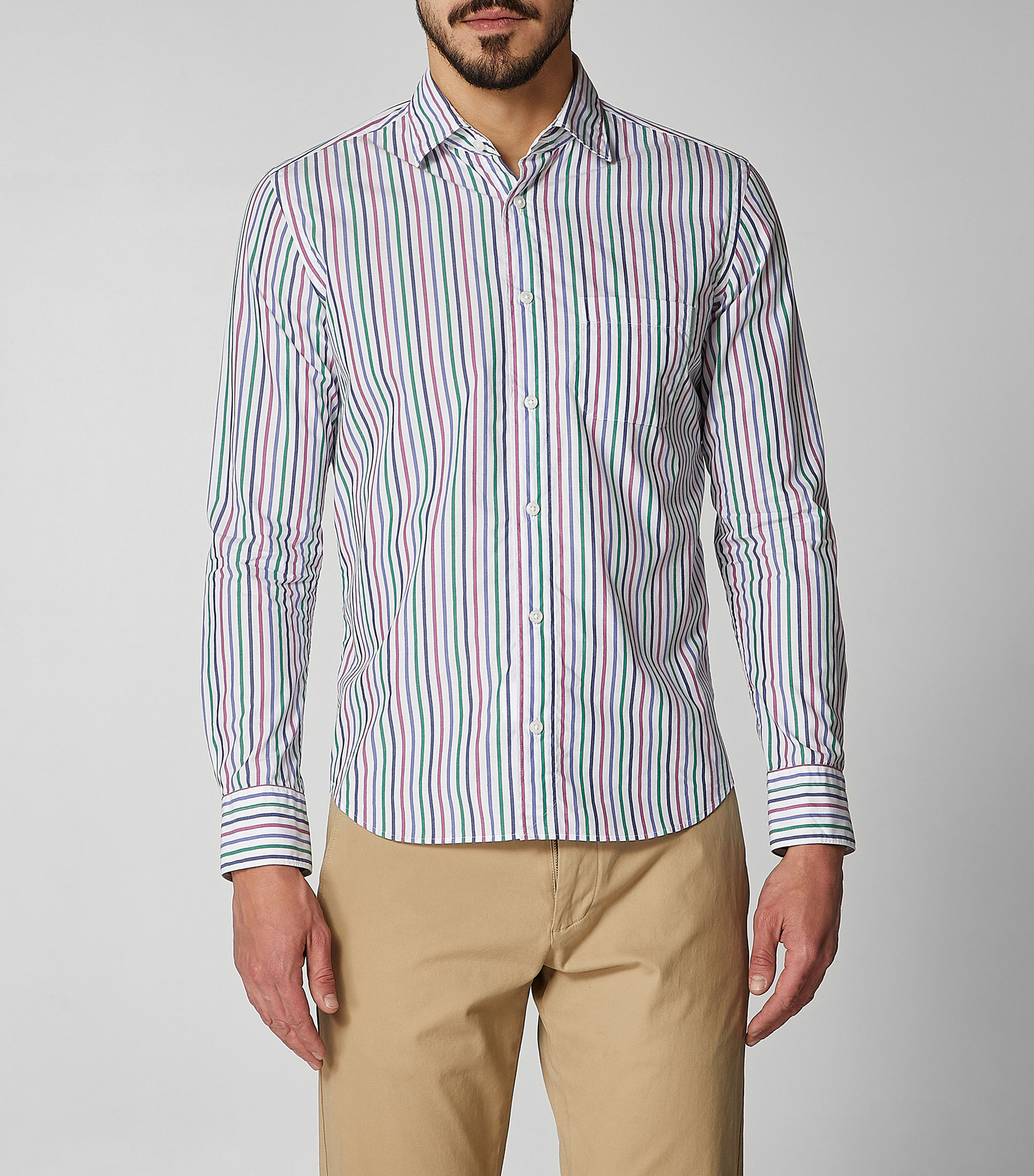 Scappino: Camisa De Rayas En Lino Con Manga Larga Hombre El