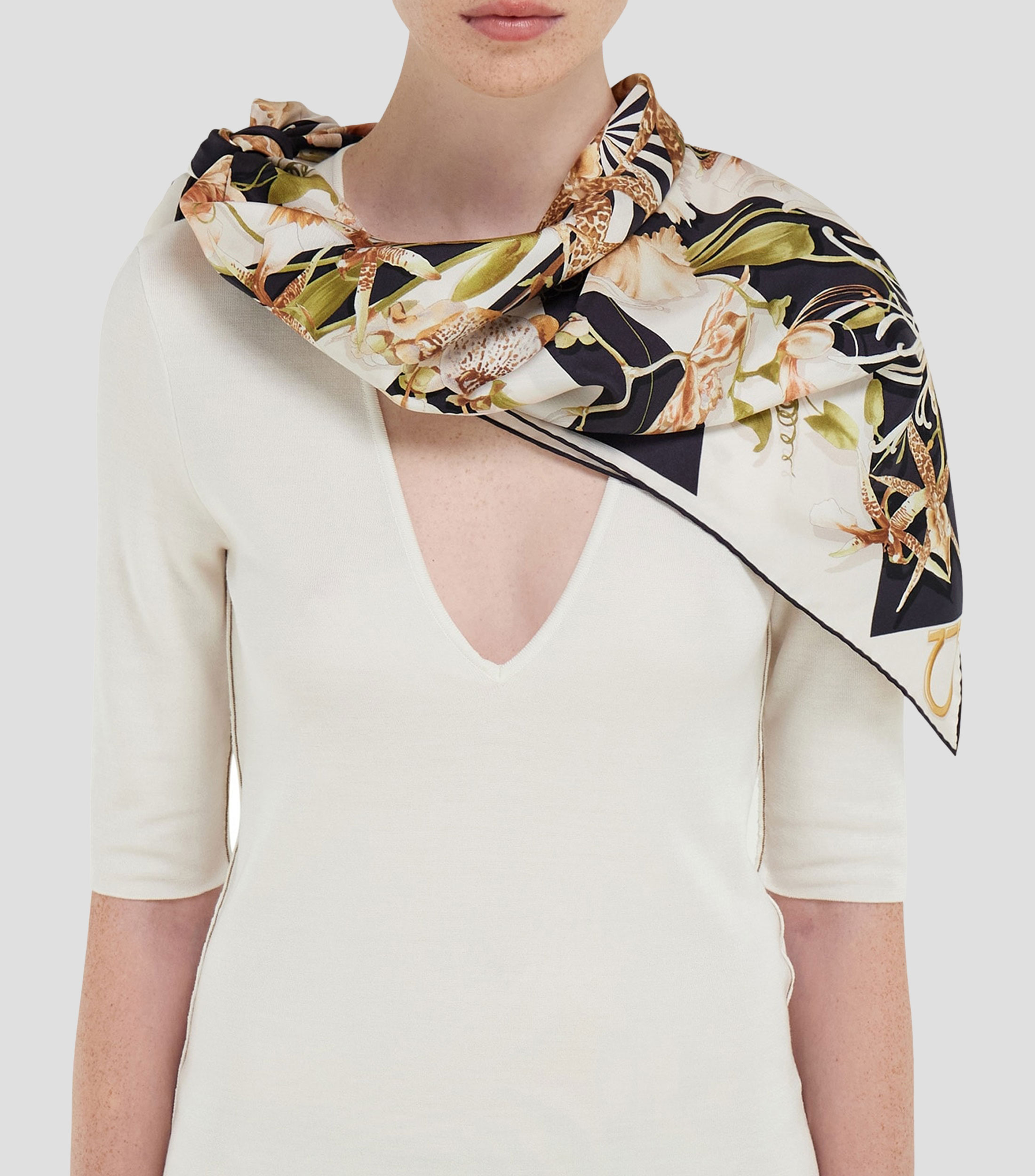 Pañuelo de seda estampado Floración Mujer