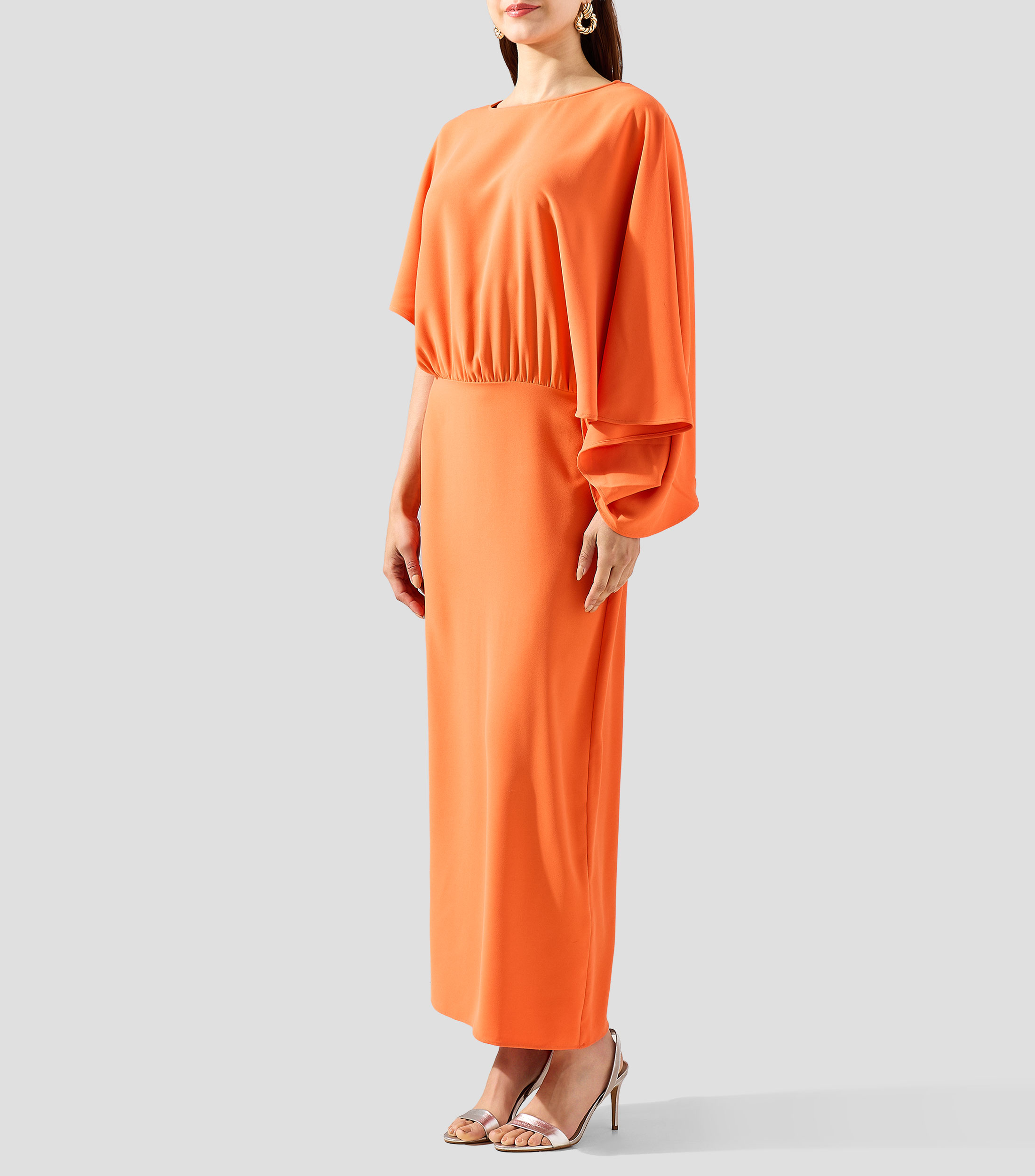 Vestido largo manga 3/4 liso Mujer