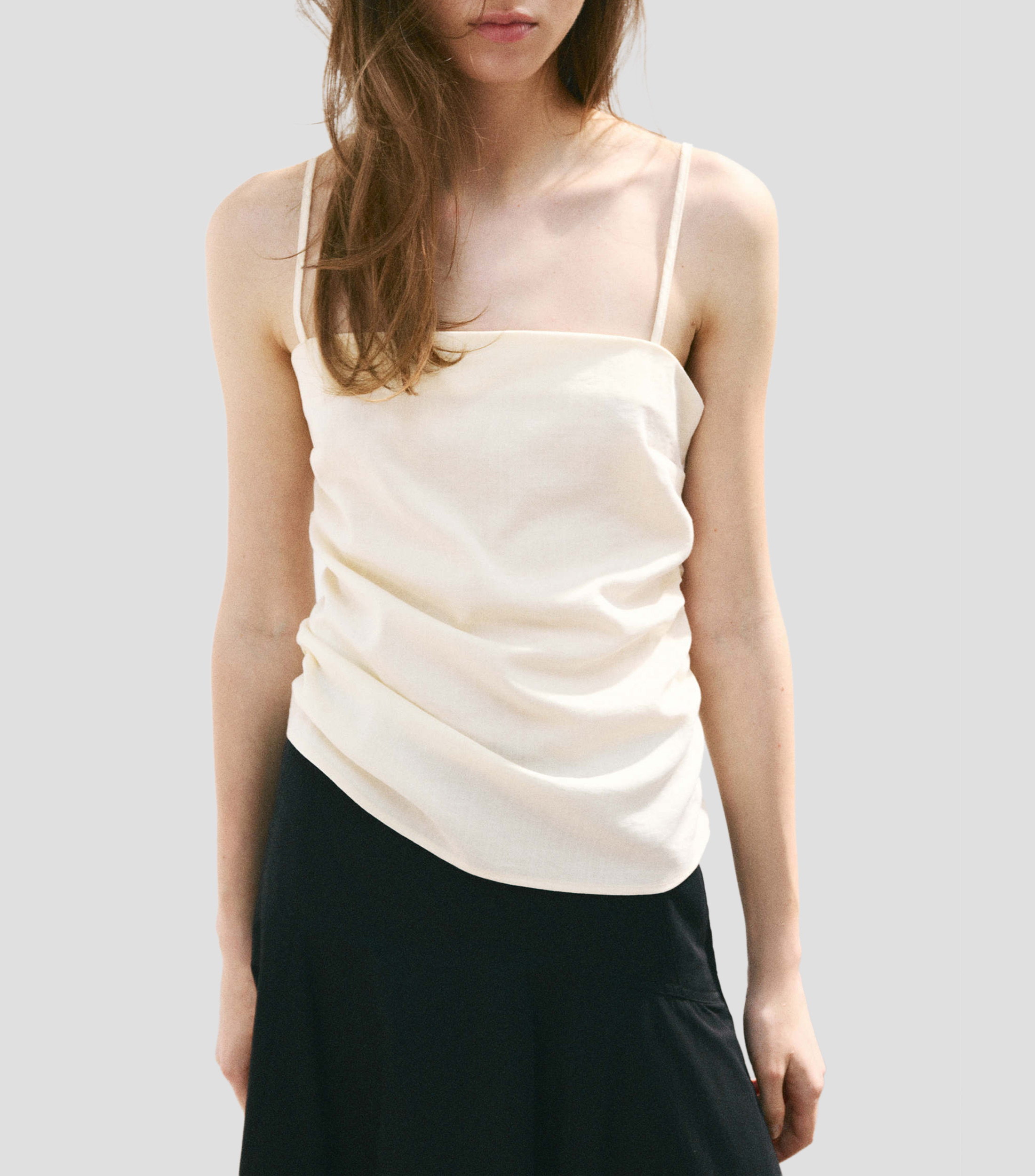 Top cuello cuadrado manga sin mangas liso Mujer
