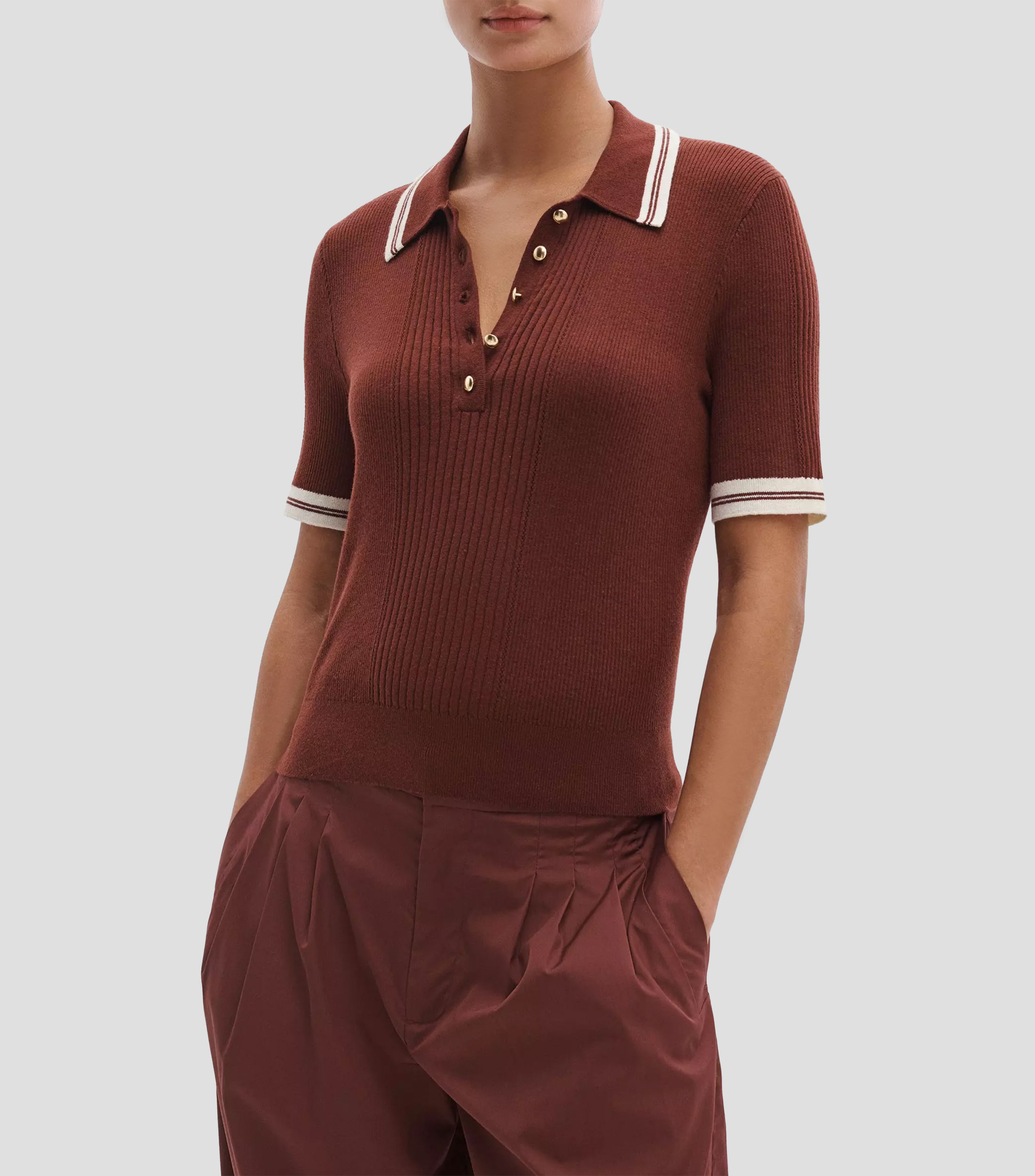 Playera tipo polo manga corta de rayas Mujer