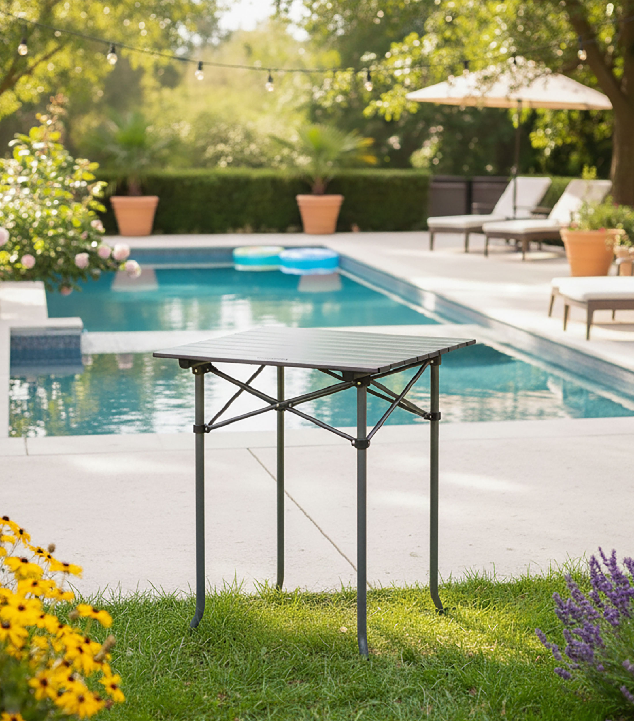 Mesa para exteriores plegable de aluminio