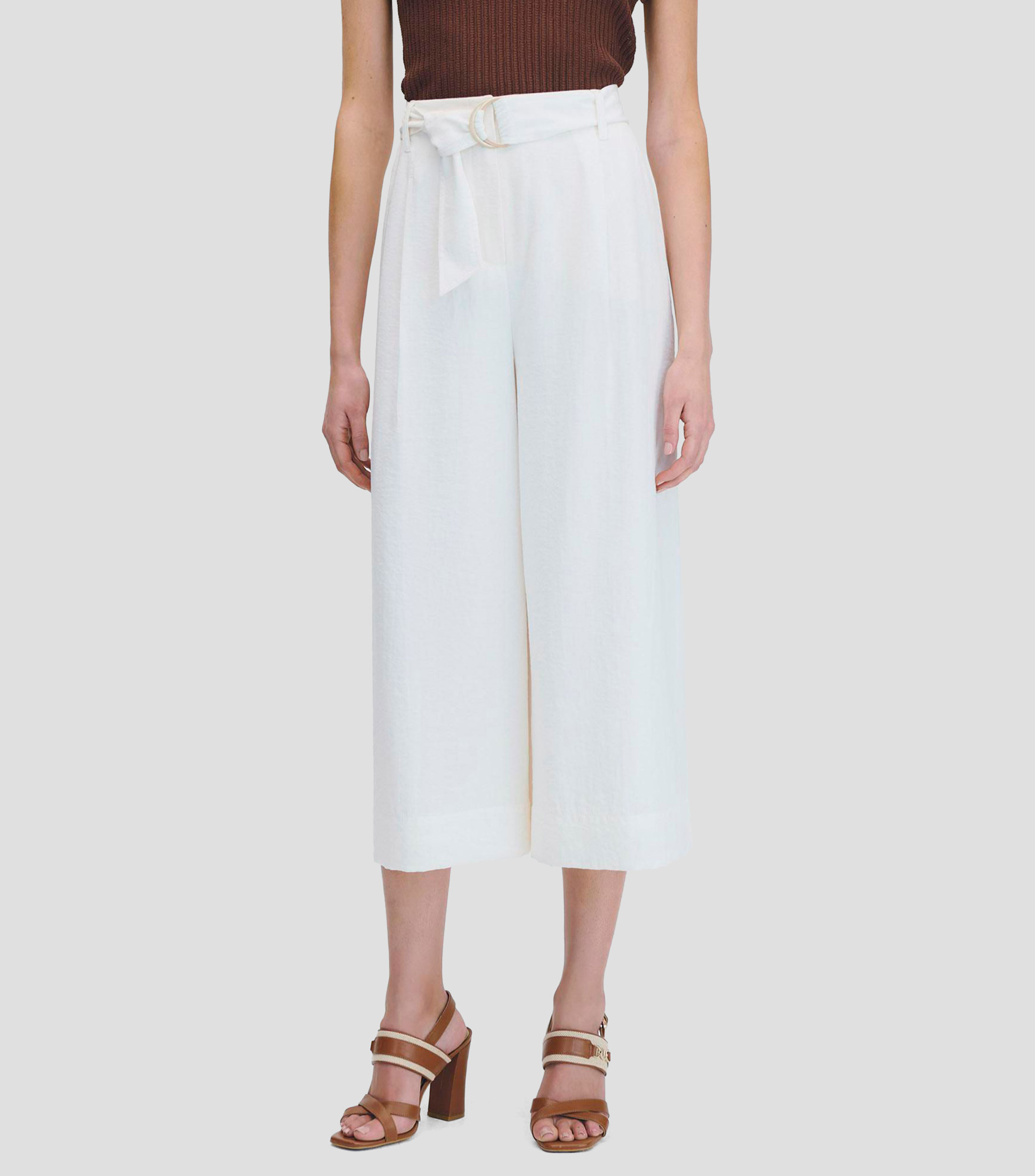 Pantalón Culotte Tiro Alto Pinzas Y Banda Mujer