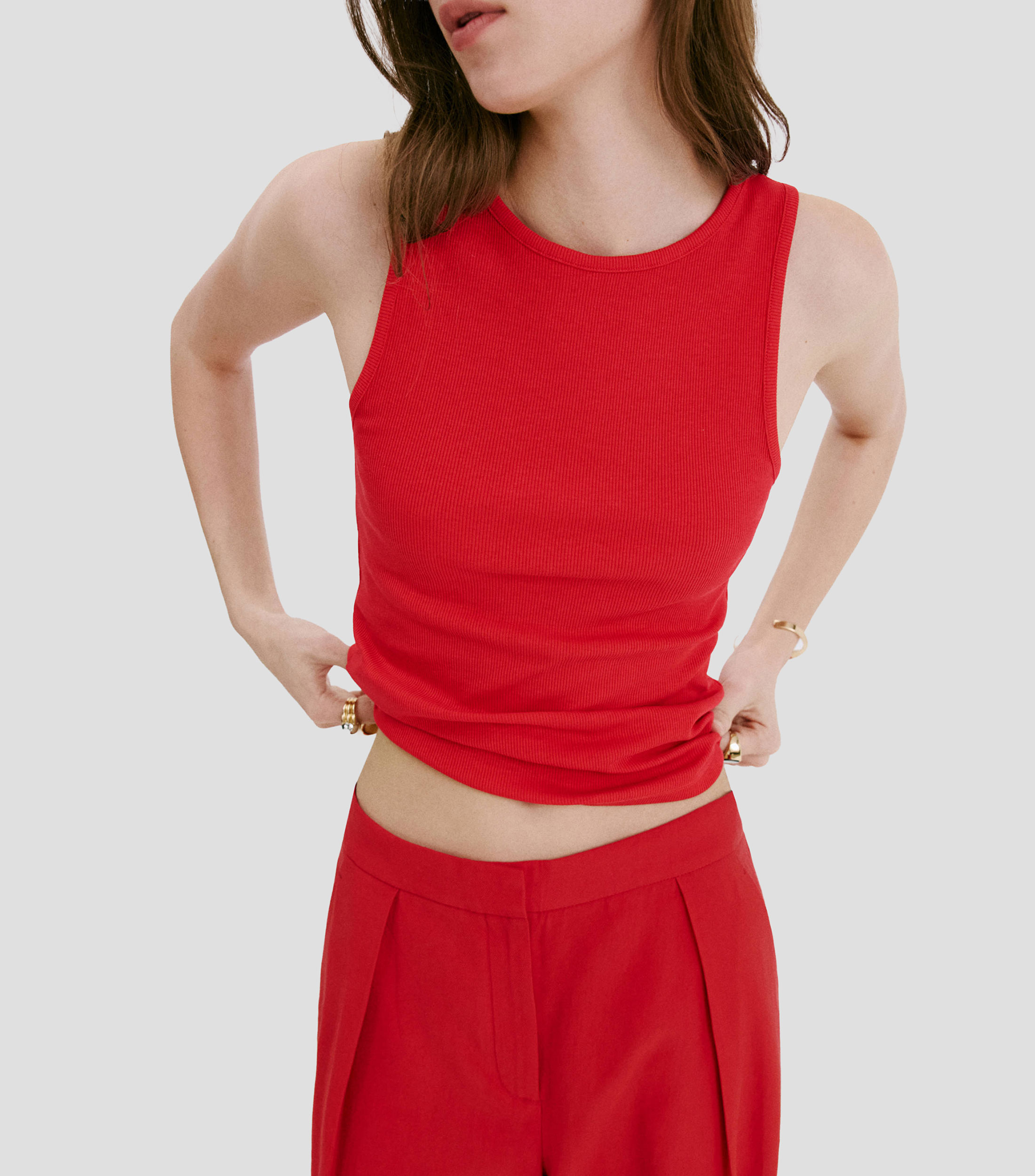 Top cuello redondo sin mangas liso Mujer